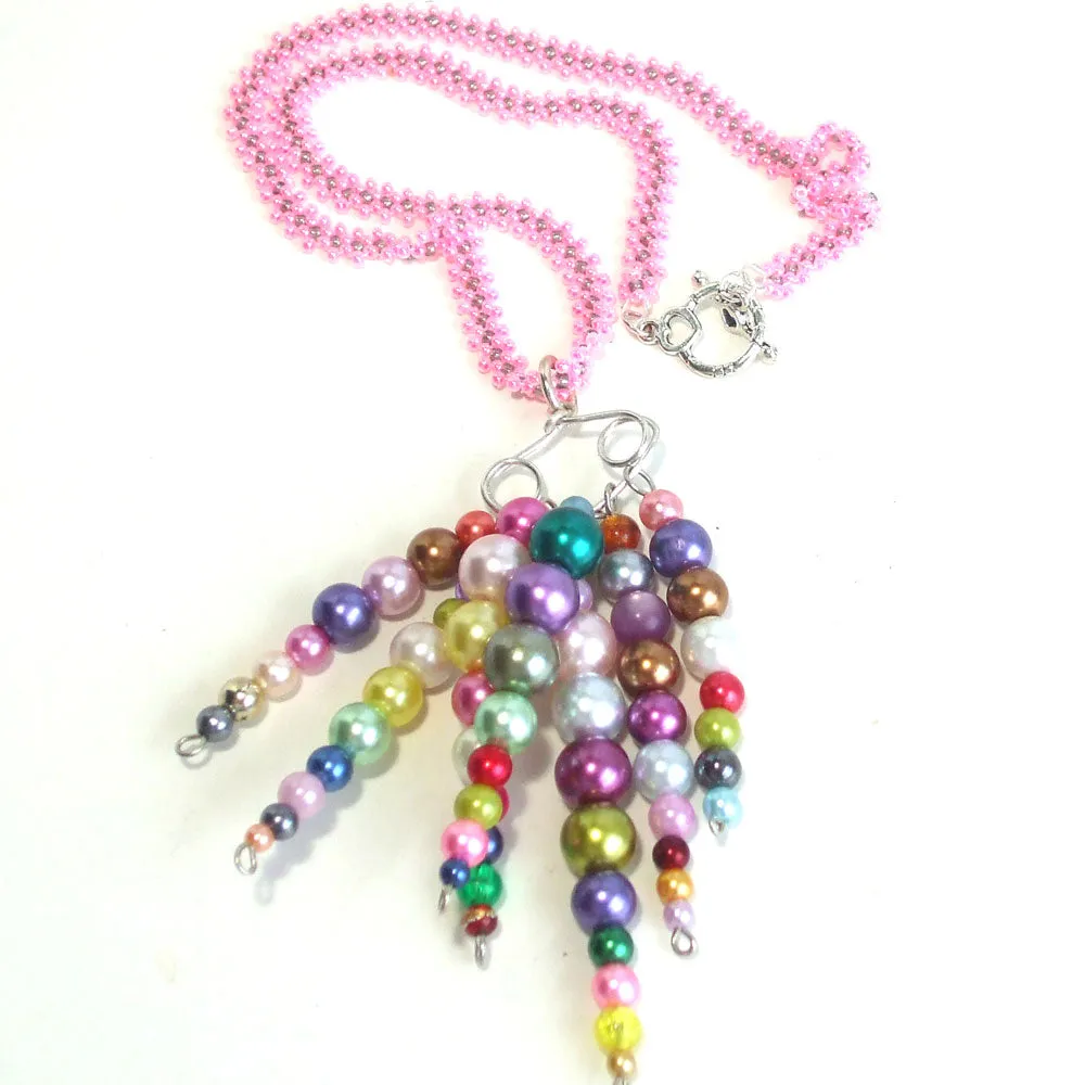 Hayia, Multi Colored Pearl, Seven Dangle, Necklace