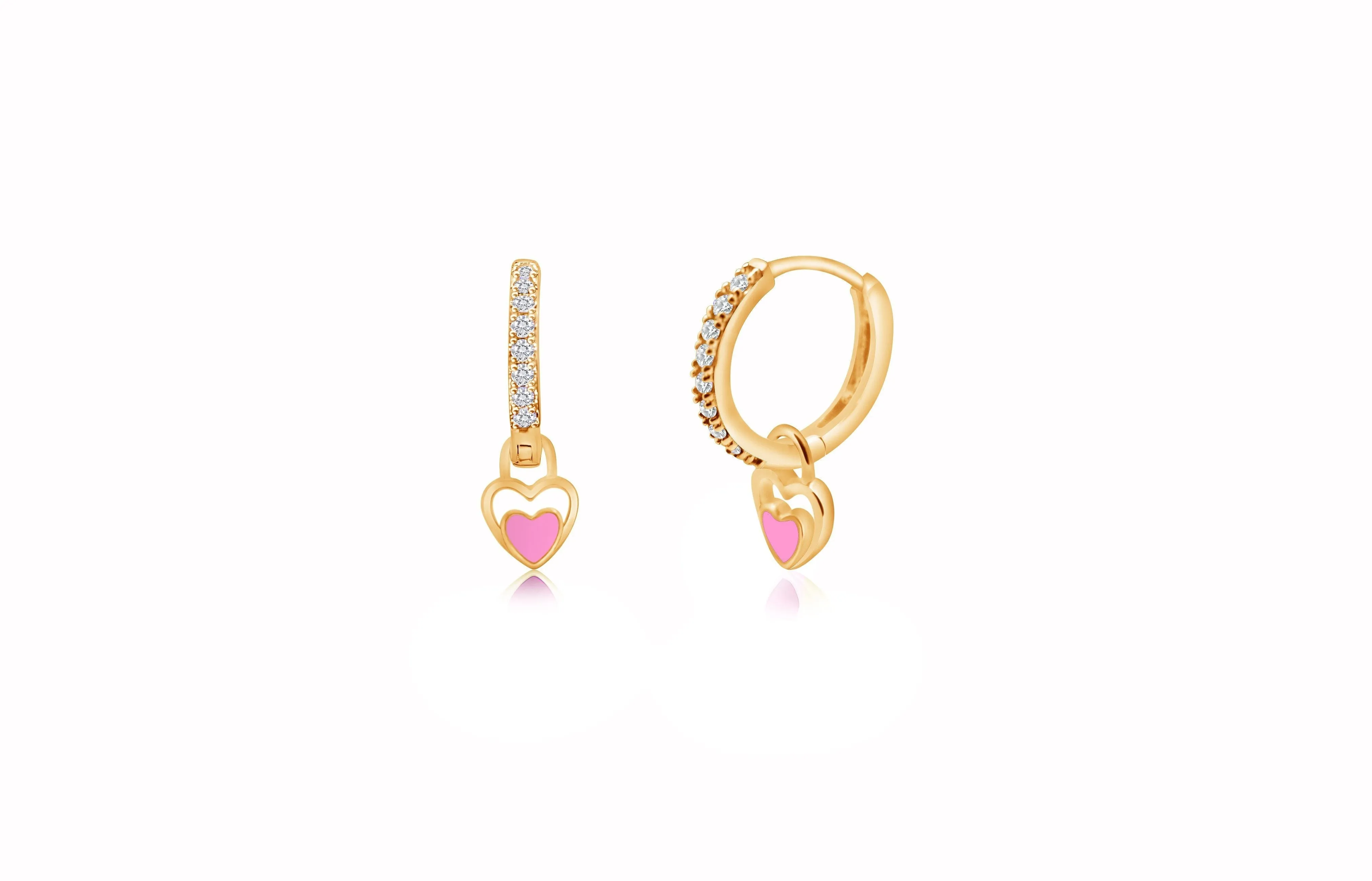 Heart Pink Crystal Yellow Gold Plating Girls Leverback Earring