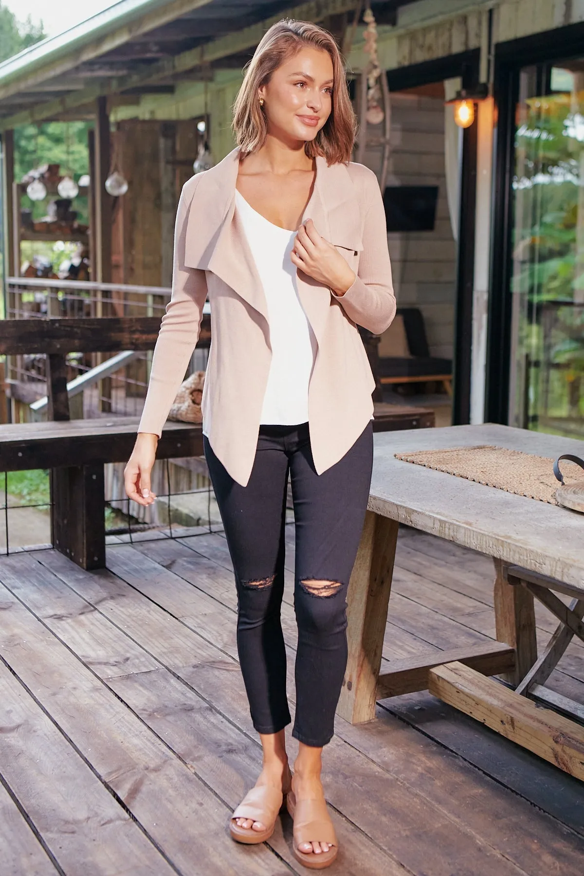 Heidi Beige Waterfall Short Cardigan