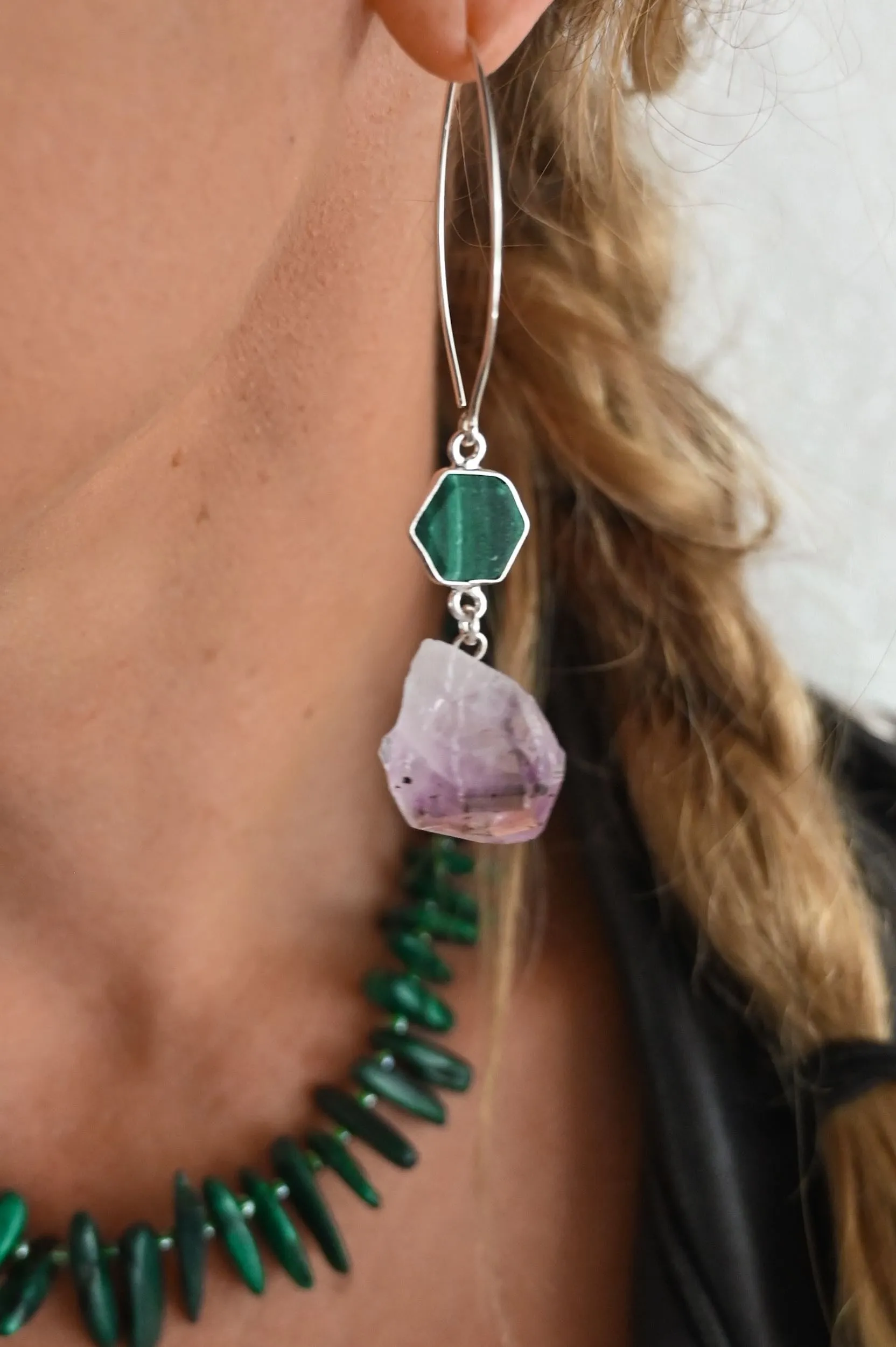 Higher Love Amethyst & Malachite Earrings