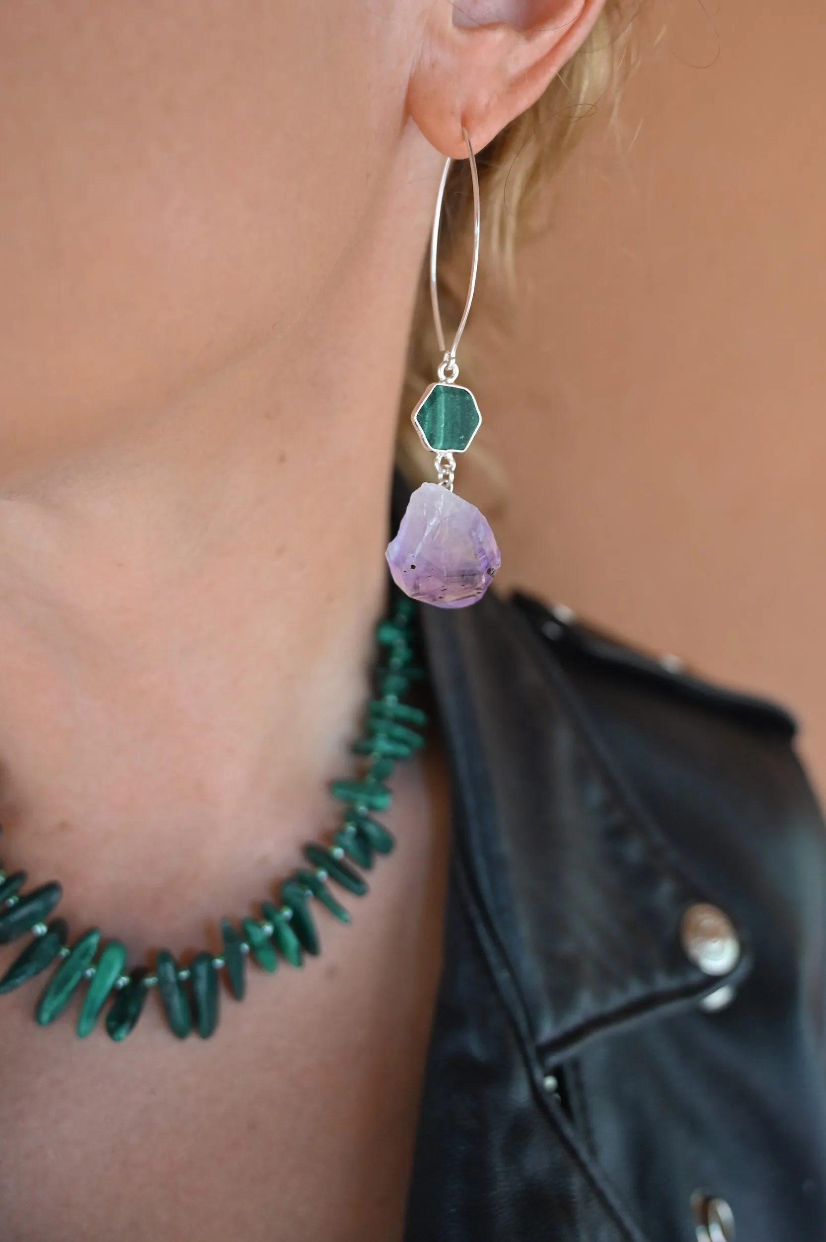 Higher Love Amethyst & Malachite Earrings