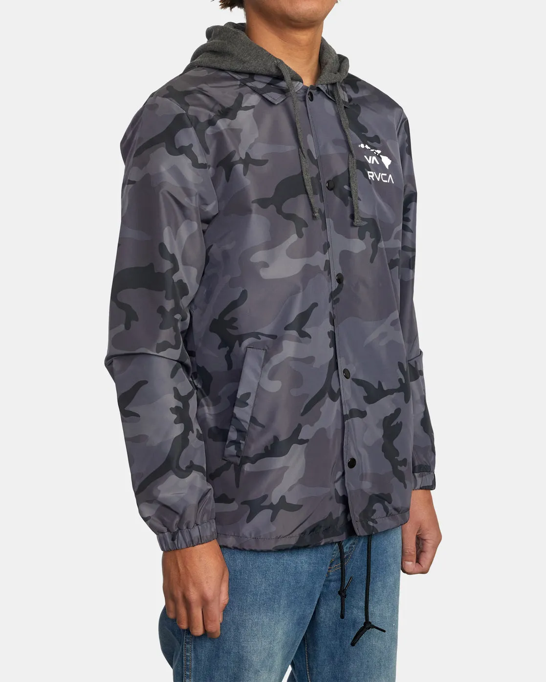 Island Hex Hooded Coaches Jacket - Black Camo