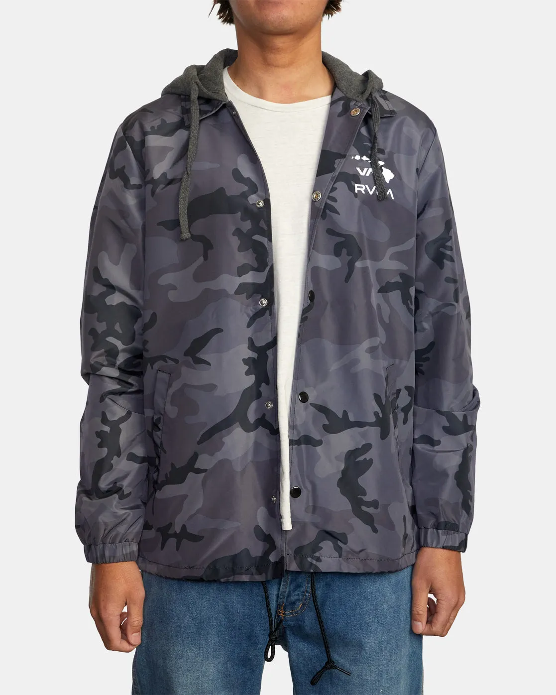 Island Hex Hooded Coaches Jacket - Black Camo