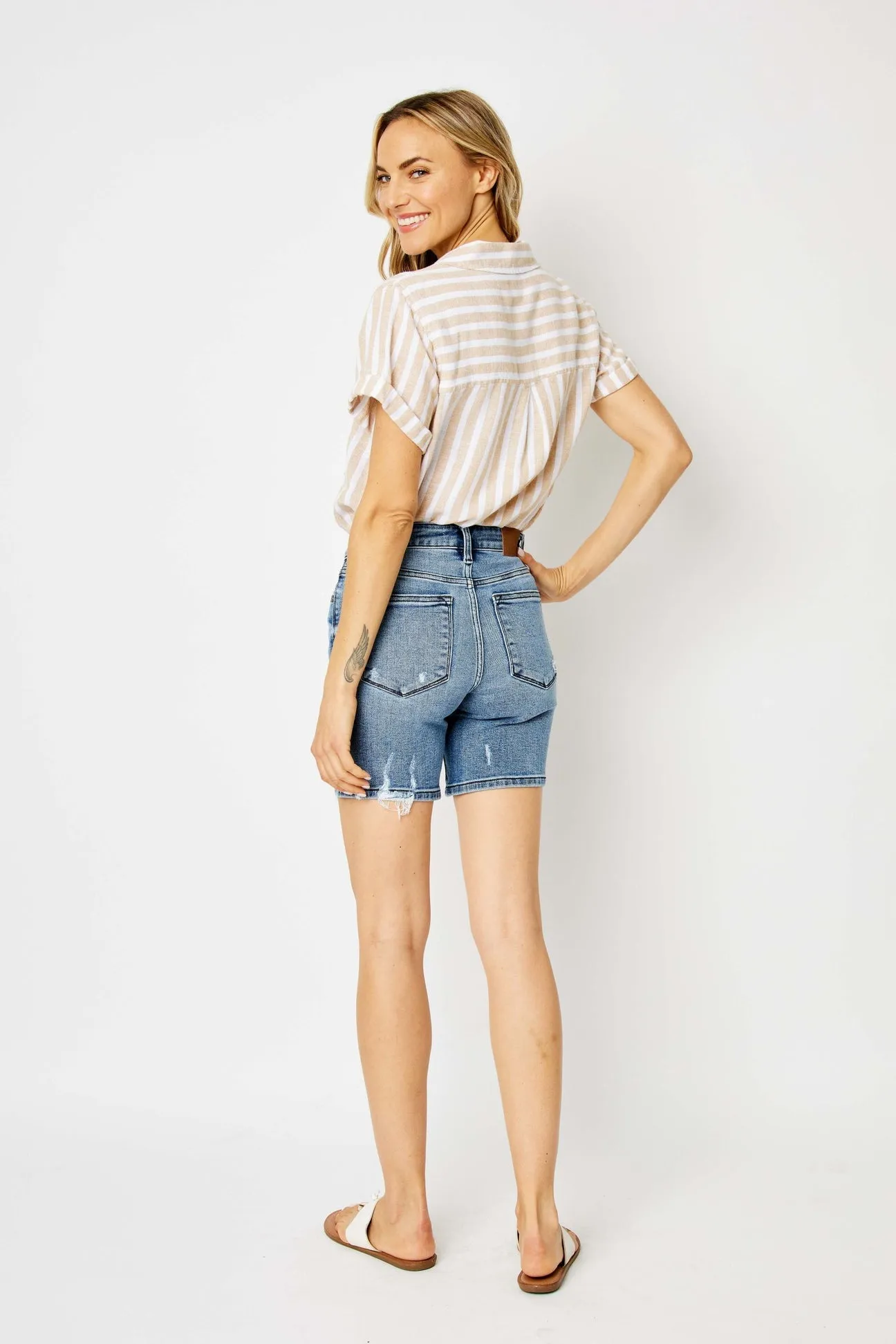 JUDY BLUE HIGH WAIST DESTROY BERMUDA SHORTS