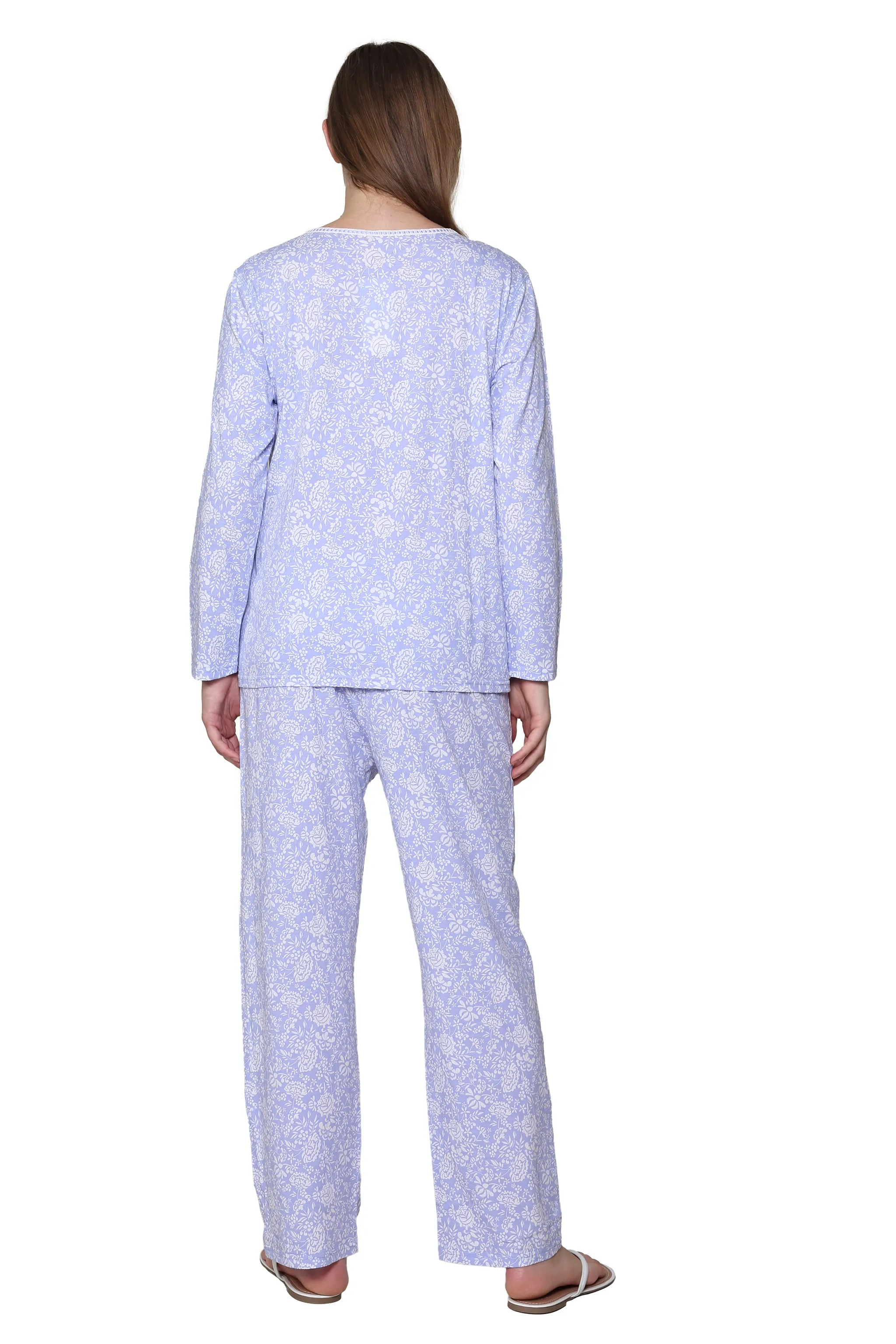 La Cera Lilac Floral Cotton Knit Pajama Set