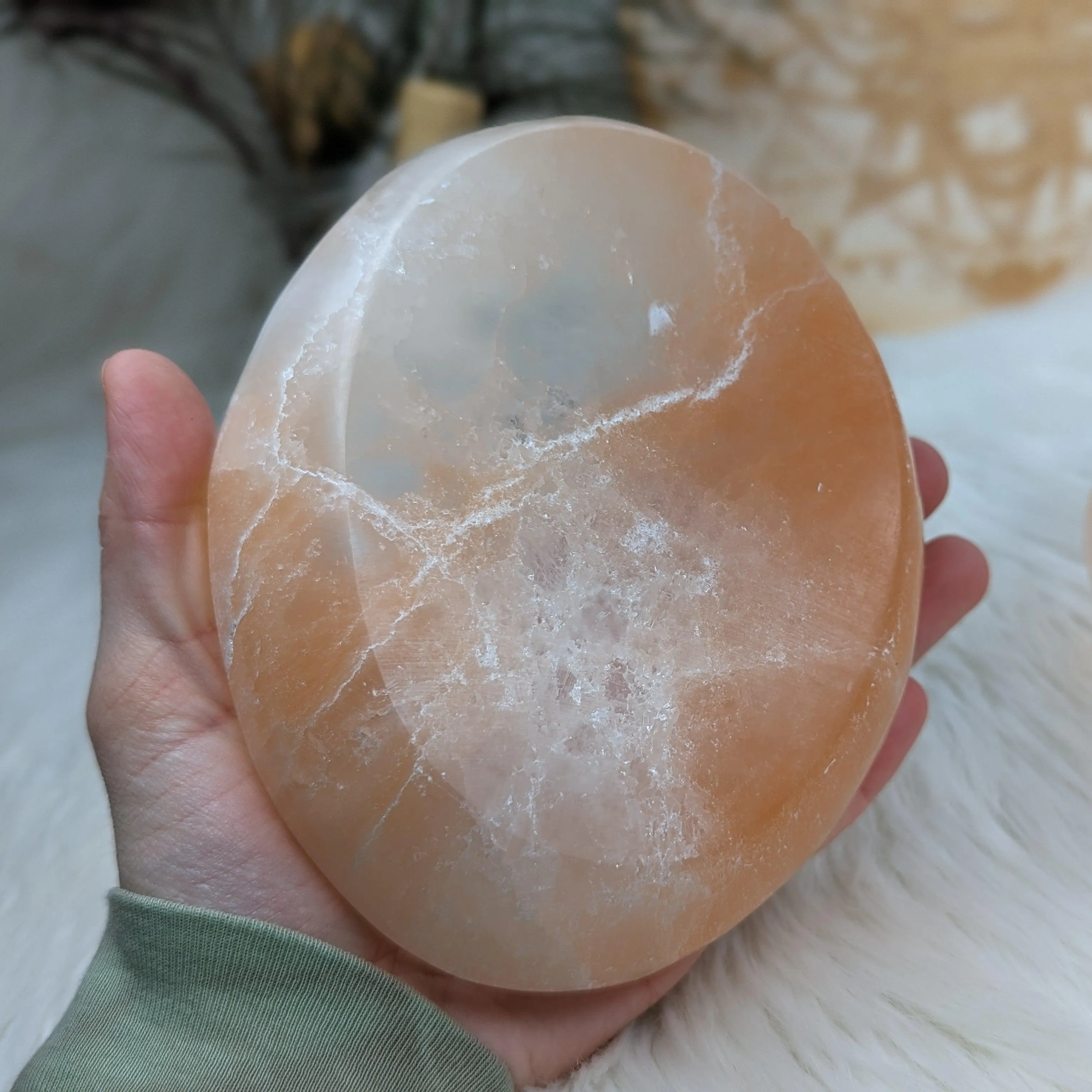 Large Orange Selenite Charging Dish ~ Oval ~