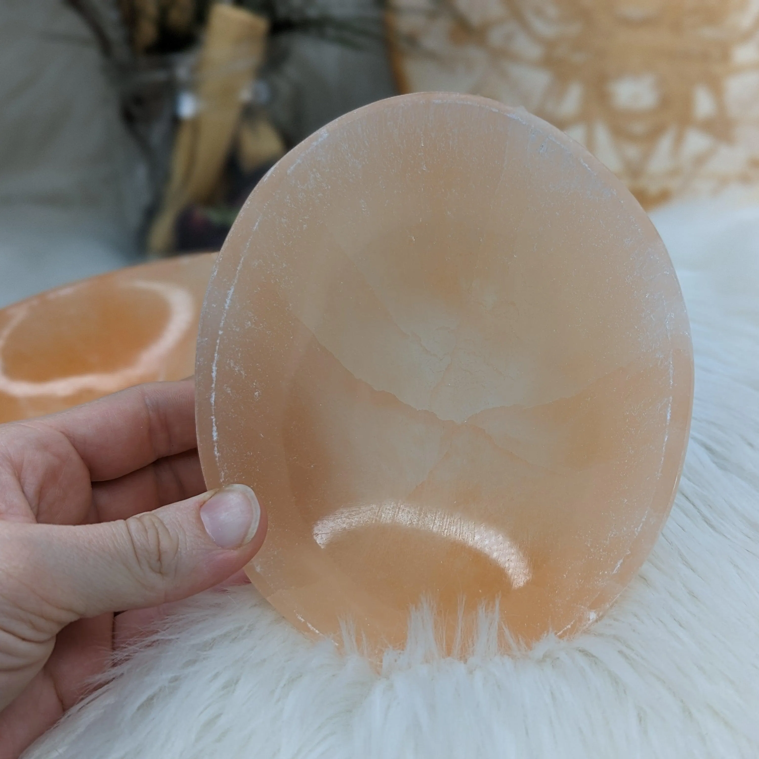 Large Orange Selenite Charging Dish ~ Oval ~