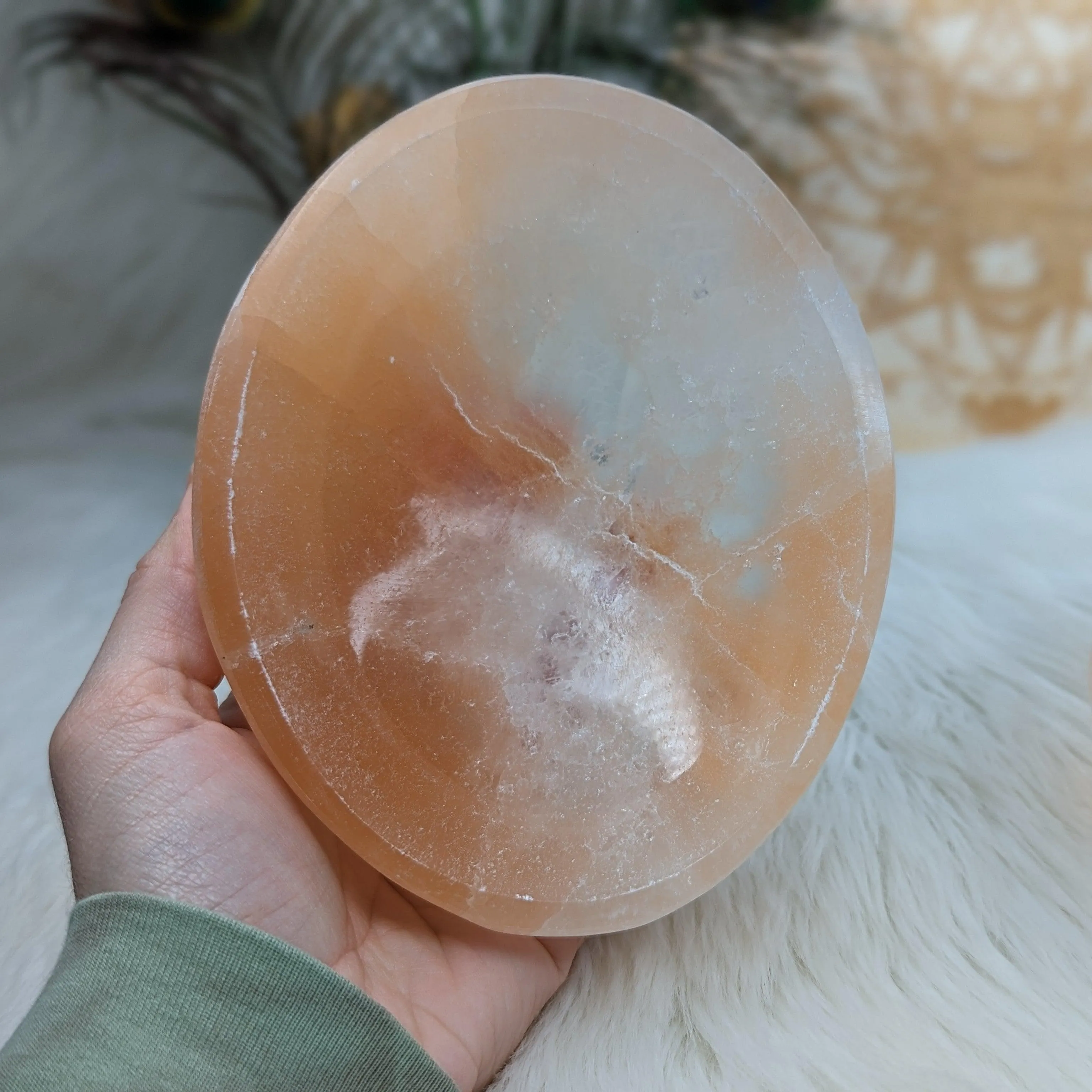 Large Orange Selenite Charging Dish ~ Oval ~