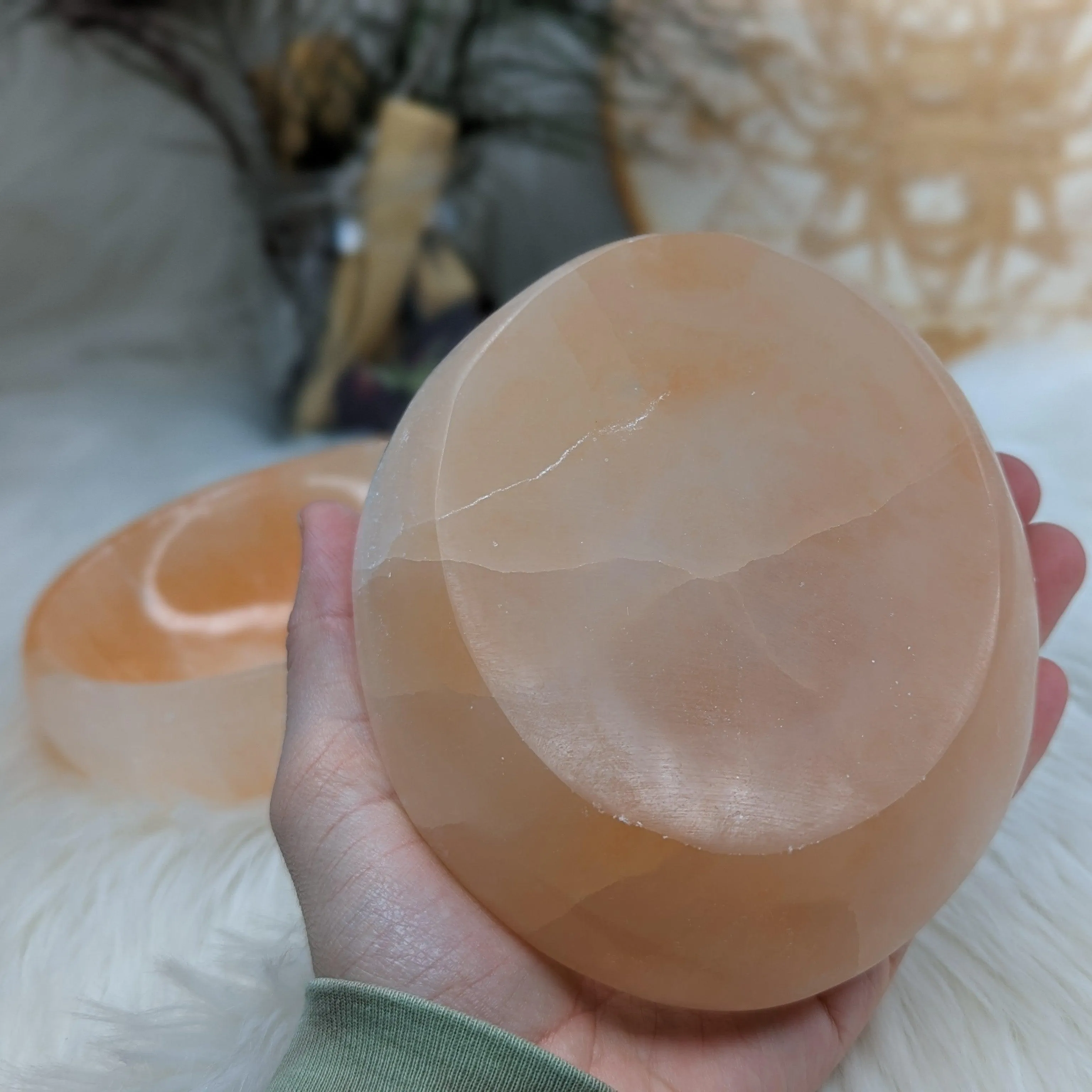 Large Orange Selenite Charging Dish ~ Oval ~