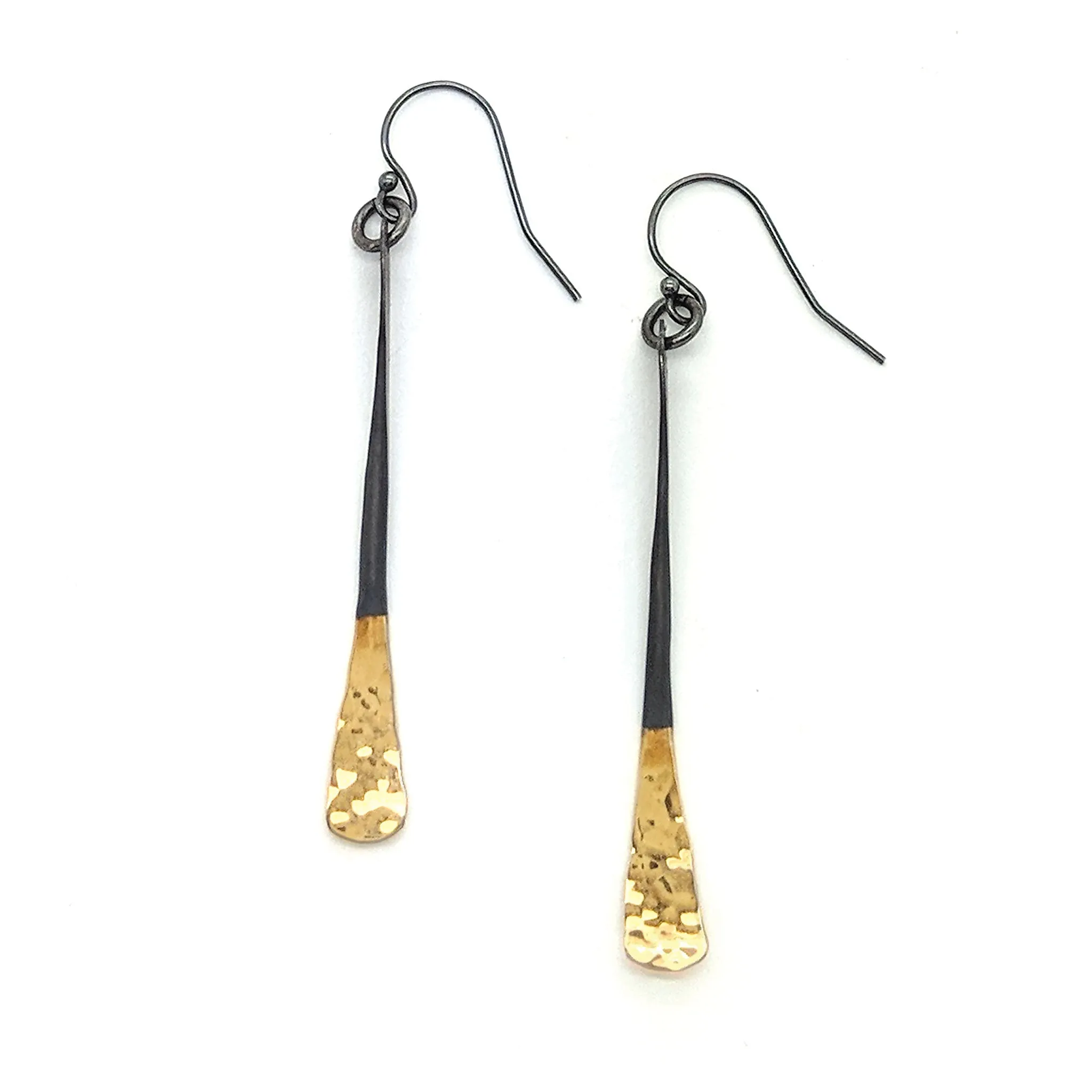 Long Satin Shiny Bar Earrings w/ Solid 14K Gold