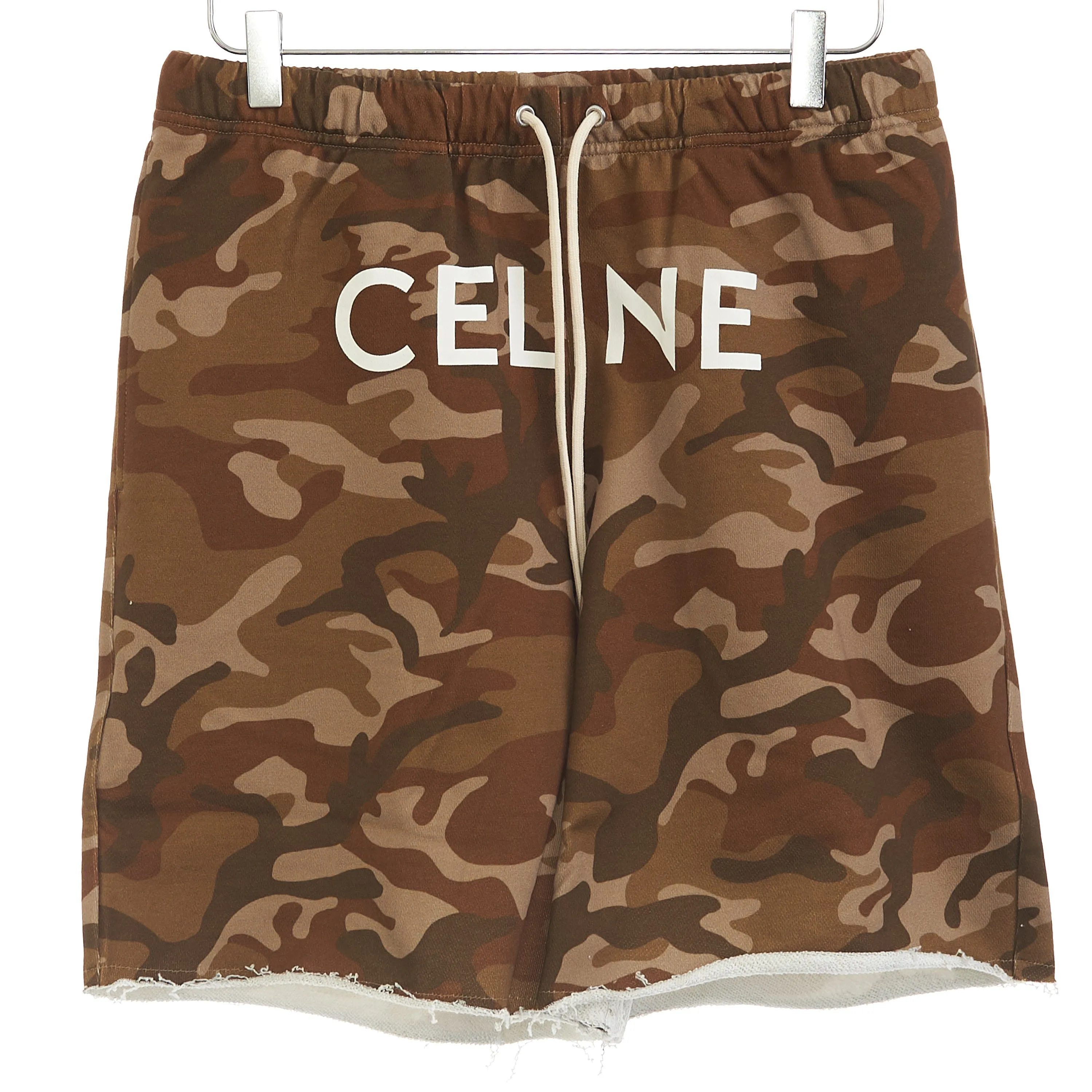 Loose Shorts With Logo Print In Camouflage Cotton Fleece