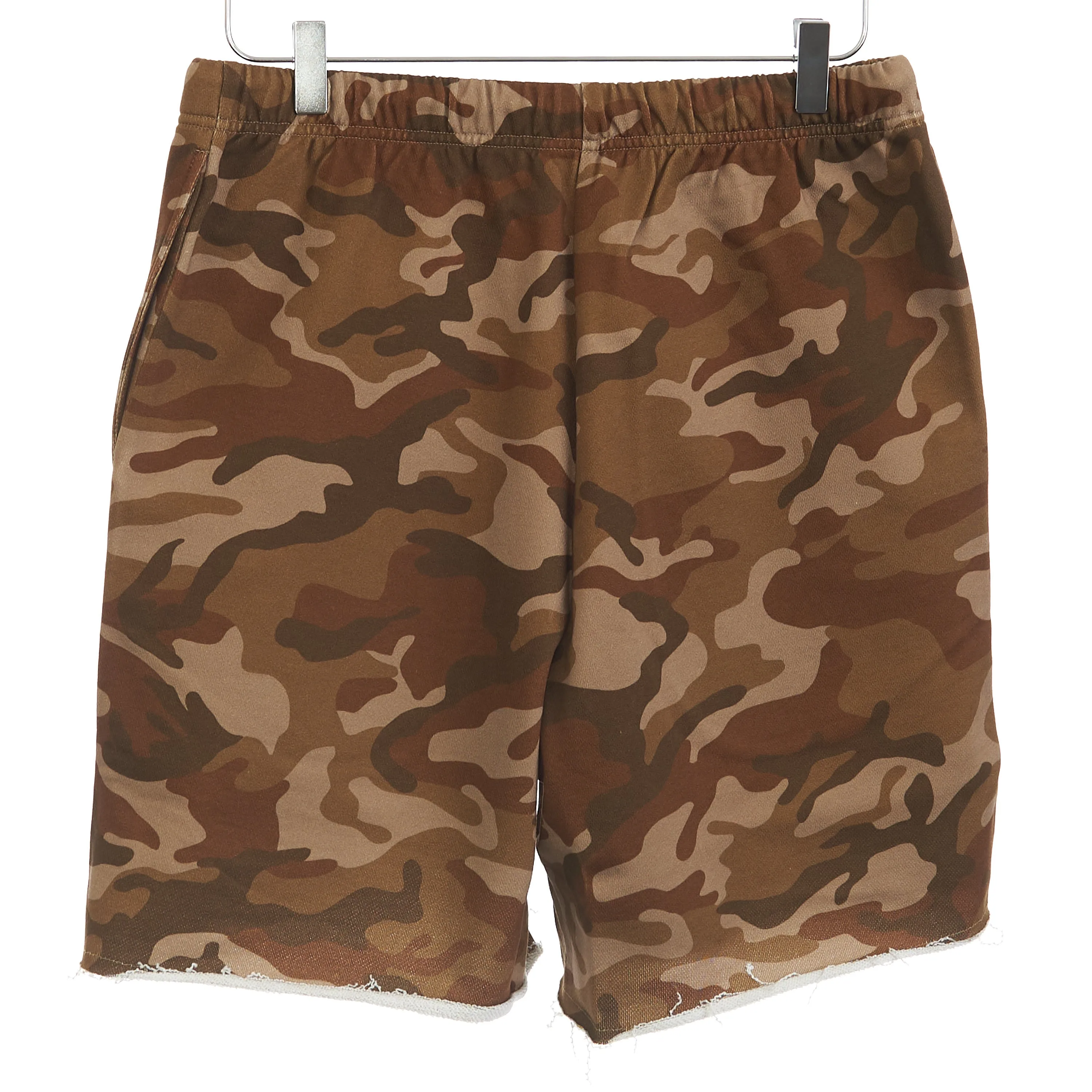 Loose Shorts With Logo Print In Camouflage Cotton Fleece