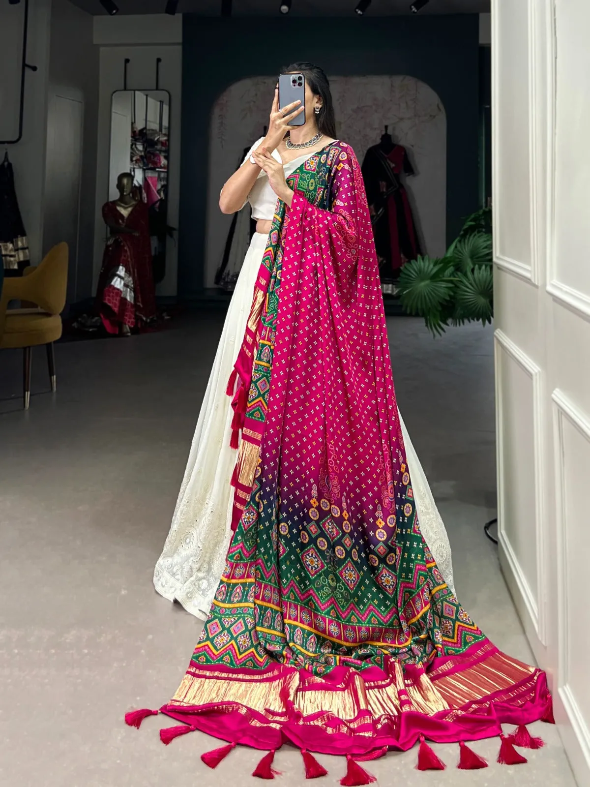 Lucknowi Paper Mirror Work Lehenga Choli