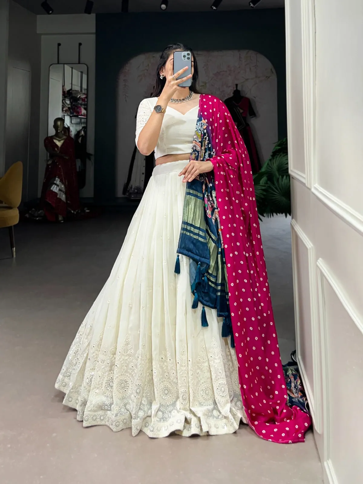 Lucknowi Paper Mirror Work Lehenga Choli