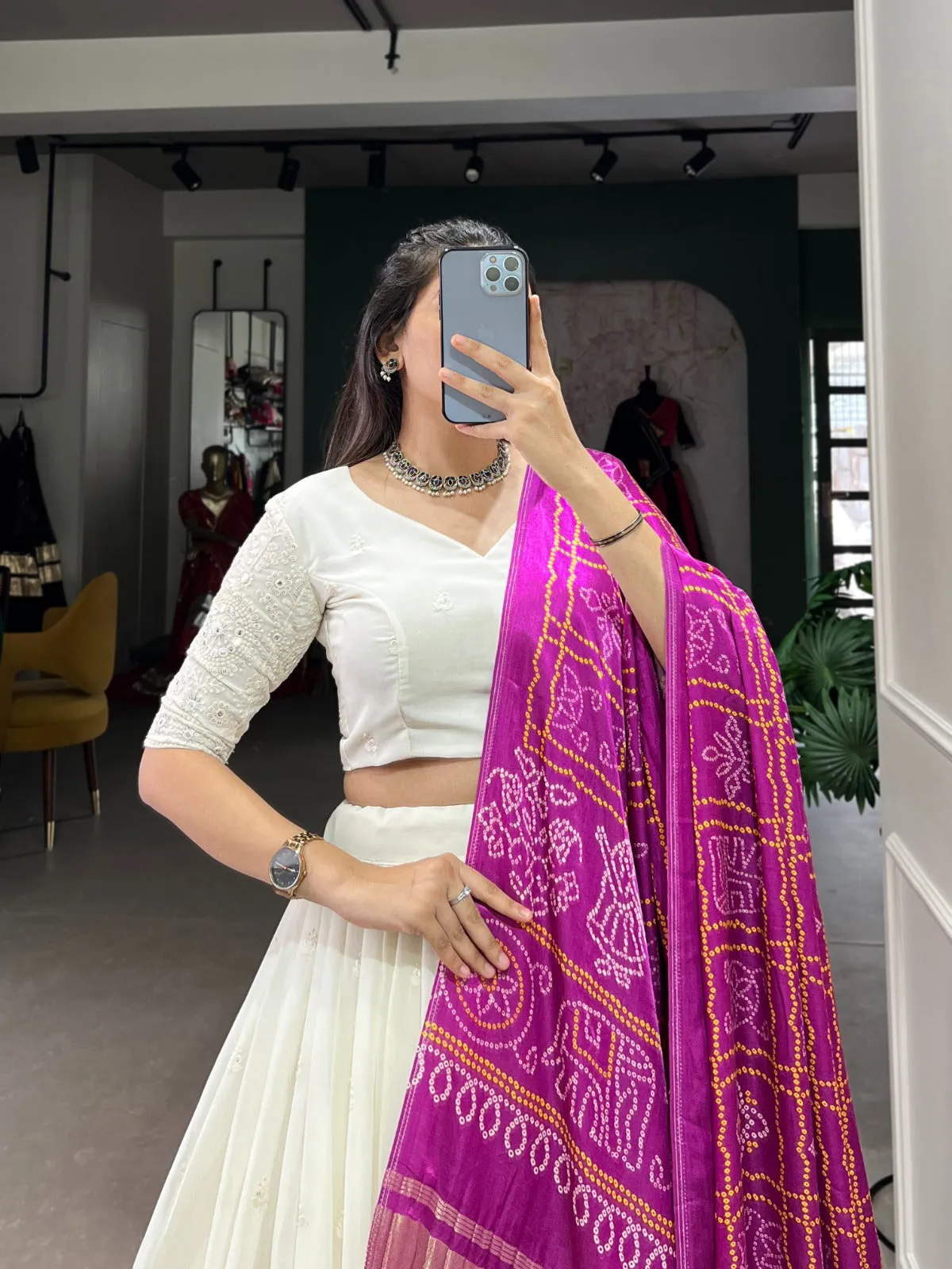 Lucknowi Paper Mirror Work Lehenga Choli