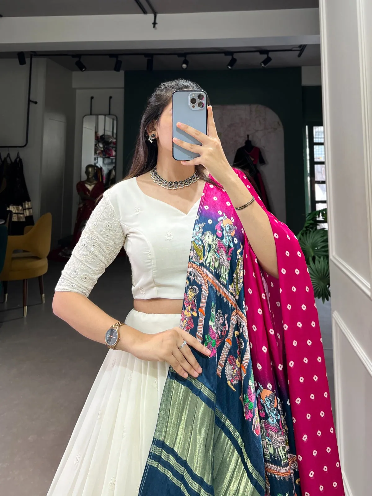 Lucknowi Paper Mirror Work Lehenga Choli