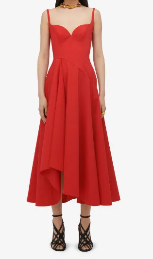 LUST RED ASYMMETRIC SWEETHEART DRESS