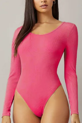 Maglia body fuxia maniche lunghe a costine