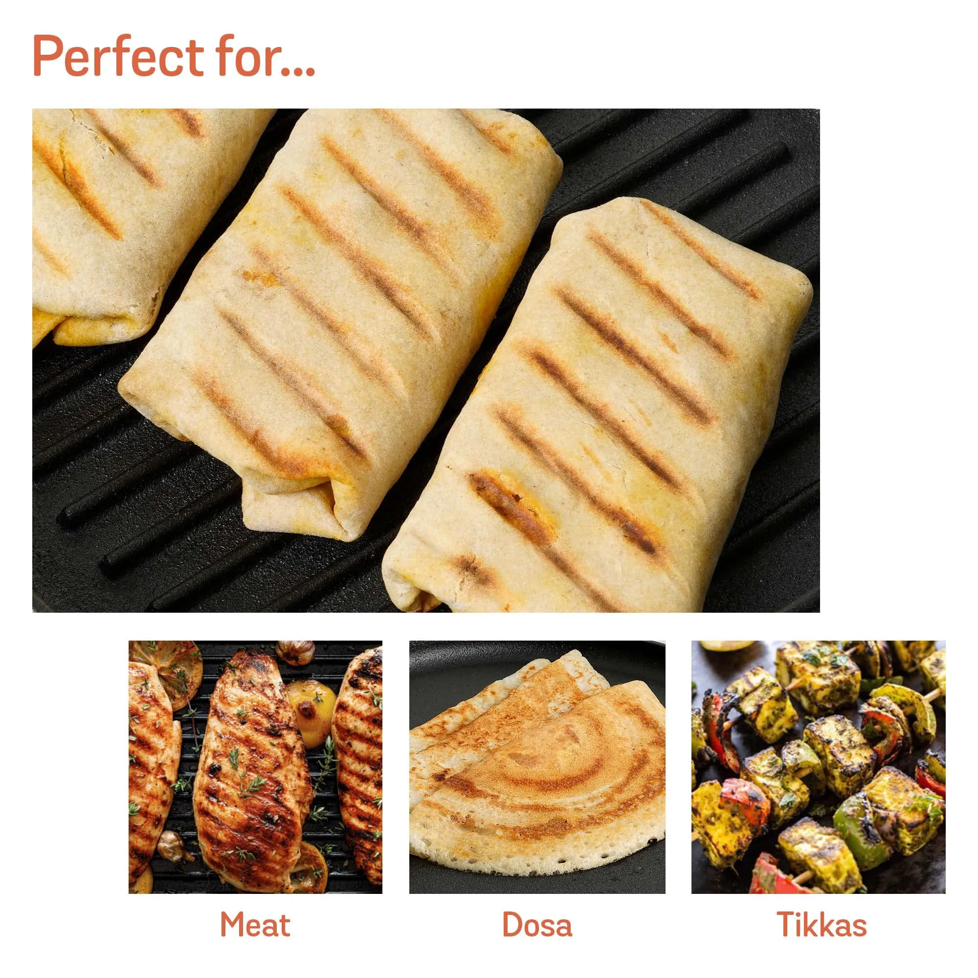 Meyer Pre-Seasoned Cast Iron 2 in 1 Grill and Griddle Pan | Cast Iron Tawa for Dosa | Iron Cookware for Kitchen | Roti Tawa Cast Iron | Cast Iron Grill Pan | Iron Tava Big Size, 30cm, Black