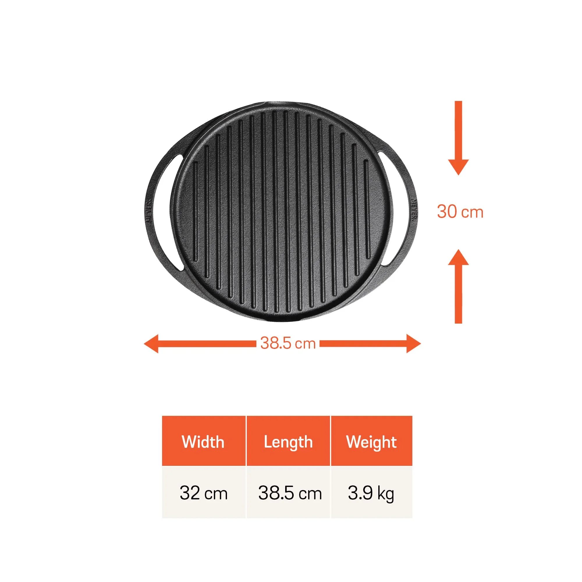 Meyer Pre-Seasoned Cast Iron 2 in 1 Grill and Griddle Pan | Cast Iron Tawa for Dosa | Iron Cookware for Kitchen | Roti Tawa Cast Iron | Cast Iron Grill Pan | Iron Tava Big Size, 30cm, Black