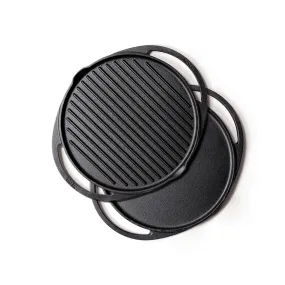 Meyer Pre-Seasoned Cast Iron 2 in 1 Grill and Griddle Pan | Cast Iron Tawa for Dosa | Iron Cookware for Kitchen | Roti Tawa Cast Iron | Cast Iron Grill Pan | Iron Tava Big Size, 30cm, Black