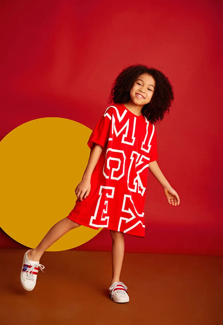 Mickey Mouse Mesh Big Text Print Dress