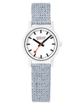 Mondaine Essence Womens Watch - White Case - Cork Lined Fabric Strap - 32mm