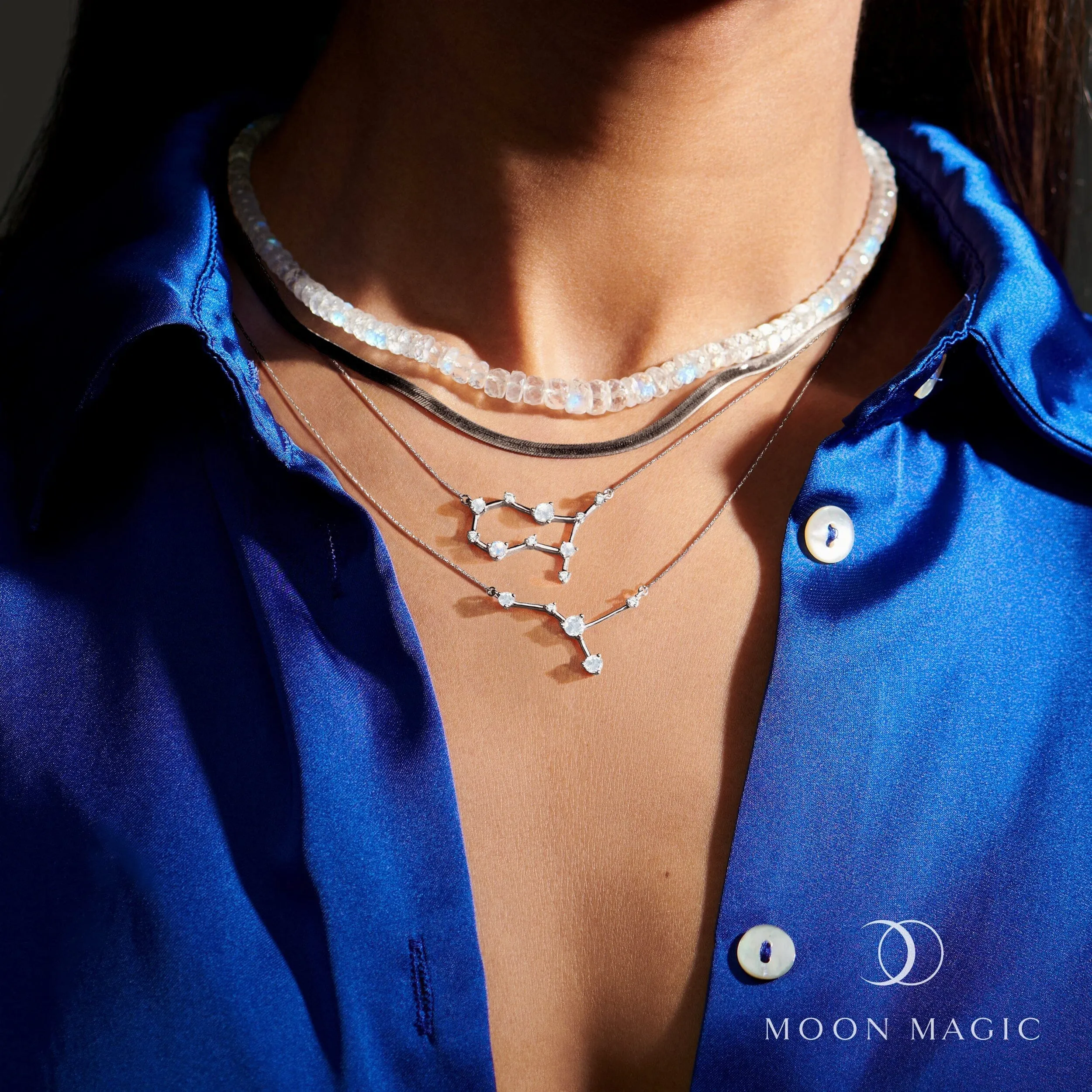 Moonstone Diamond Necklace - Gemini Zodiac Constellation