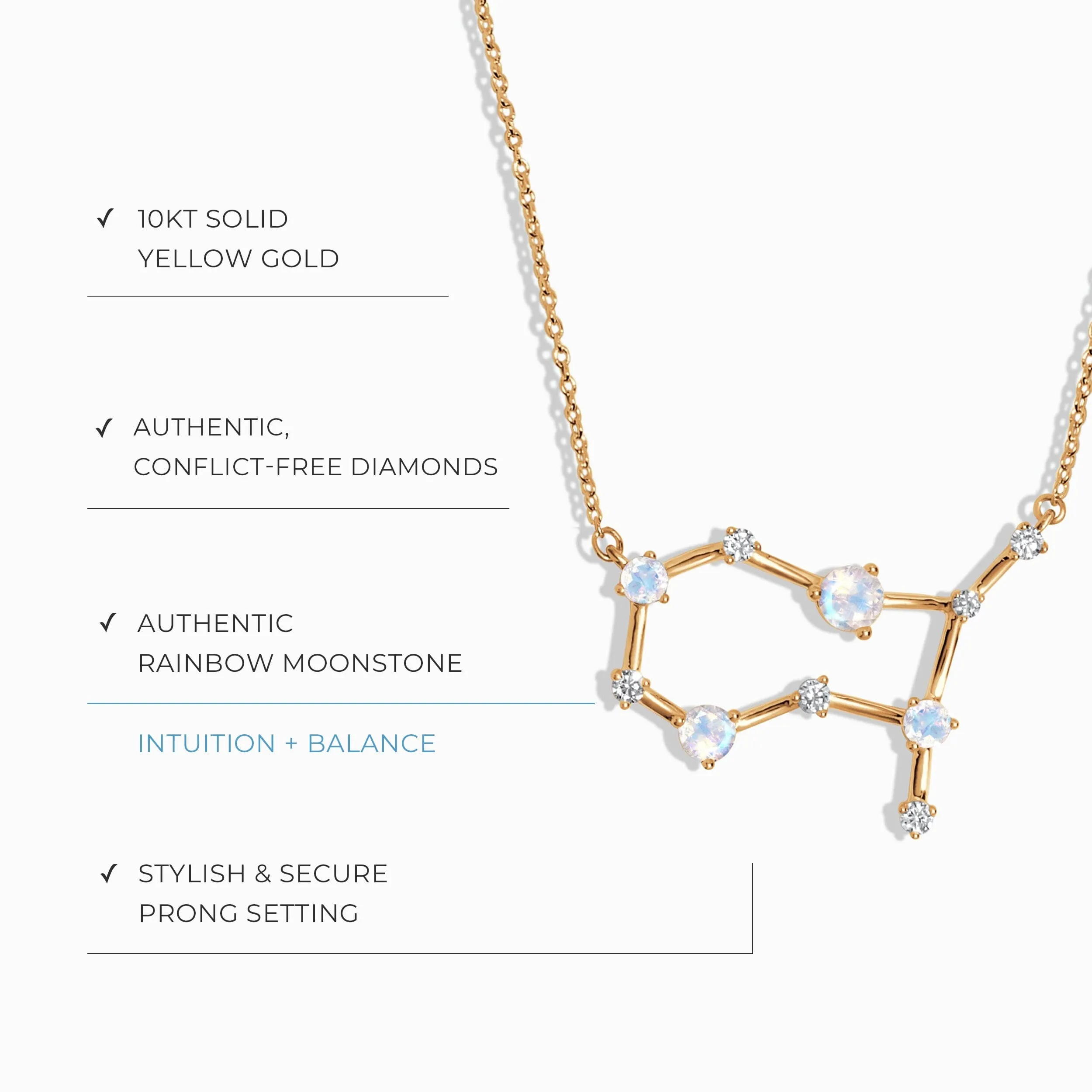 Moonstone Diamond Necklace - Gemini Zodiac Constellation