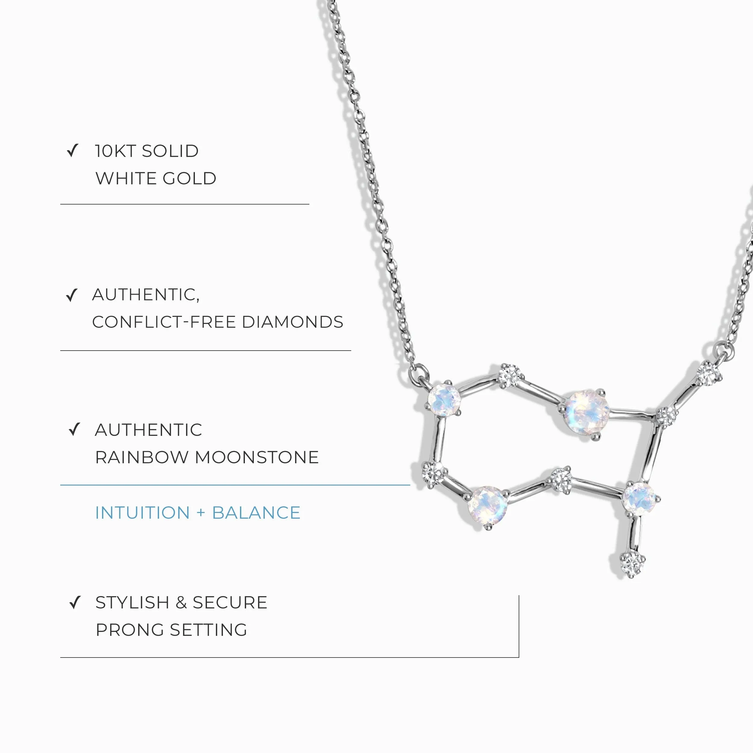 Moonstone Diamond Necklace - Gemini Zodiac Constellation