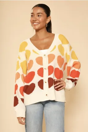 Multi Color Heart Print Cardigan