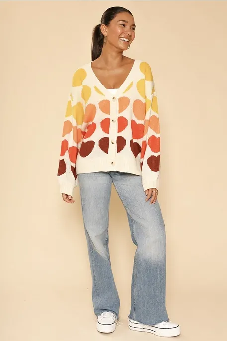 Multi Color Heart Print Cardigan