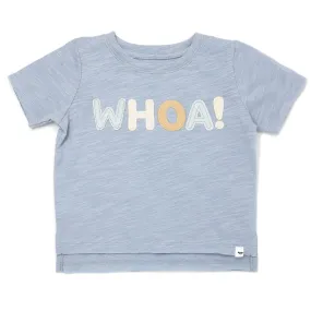 oh baby! Raw Edge Short Sleeve Cotton Slub Tee - WHOA Appliqued - Fog