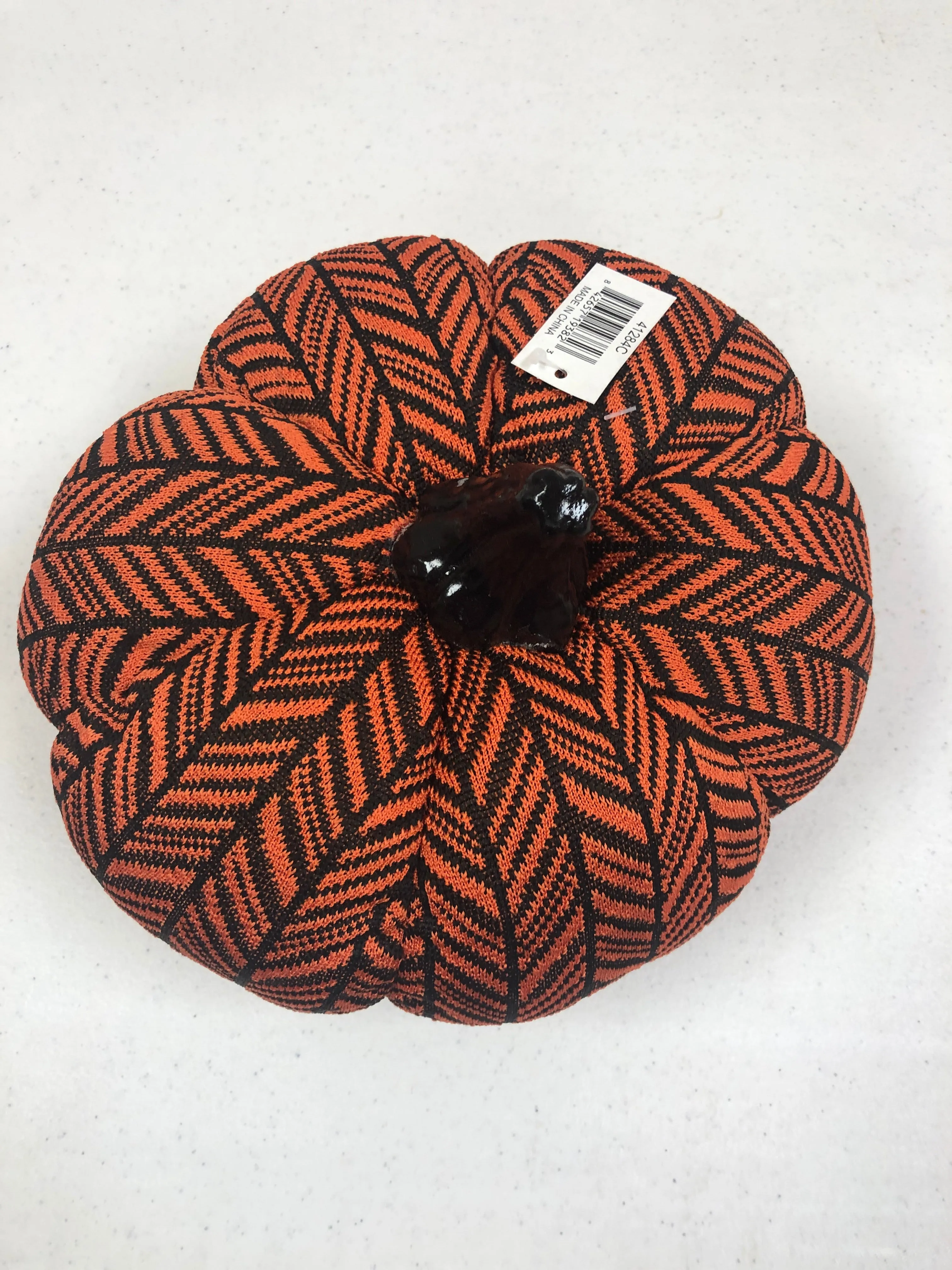 Orange and Black Cloth Resin Herringbone Pumpkin