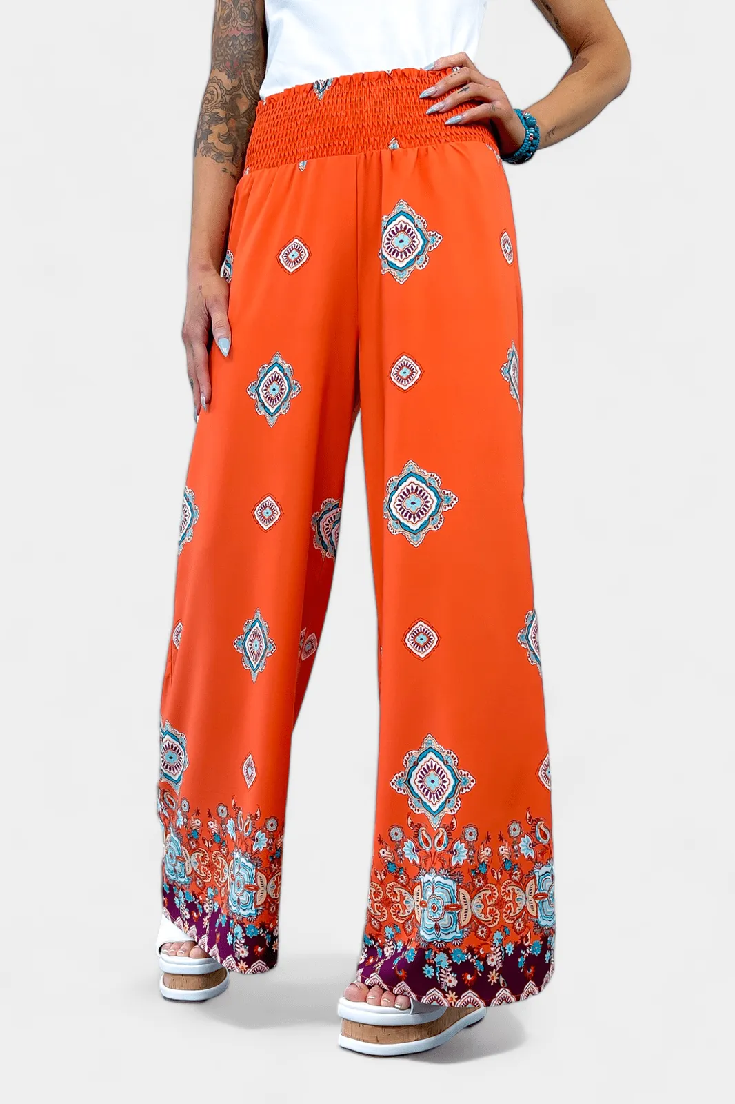 Orange Wide Leg Woven Pants