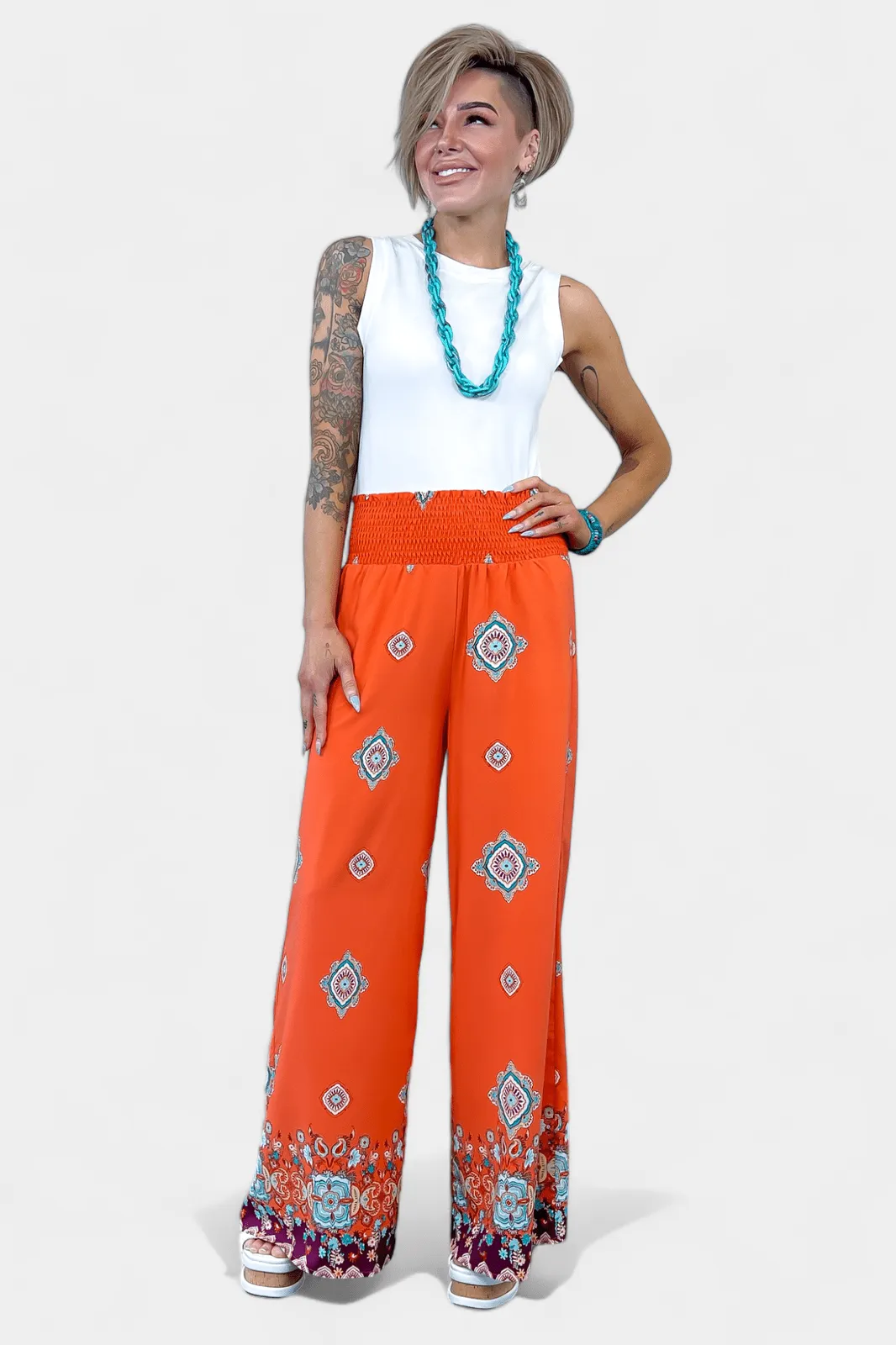 Orange Wide Leg Woven Pants