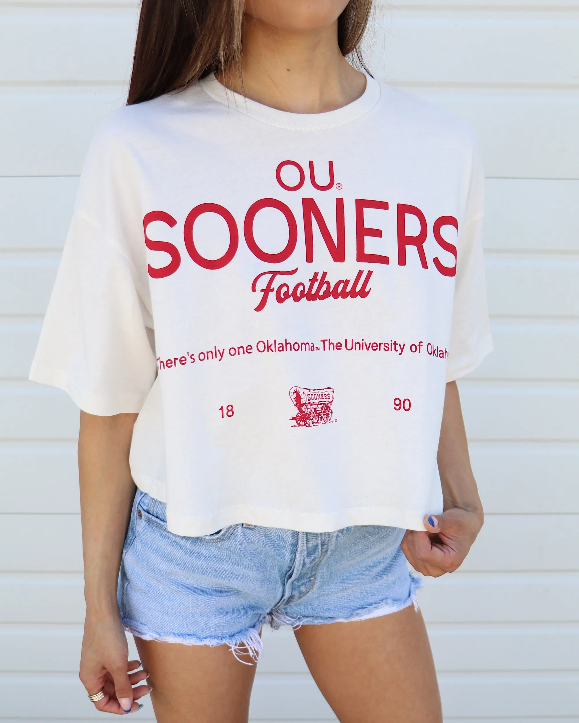 OU Sooners Shot Off White Cropped Tee