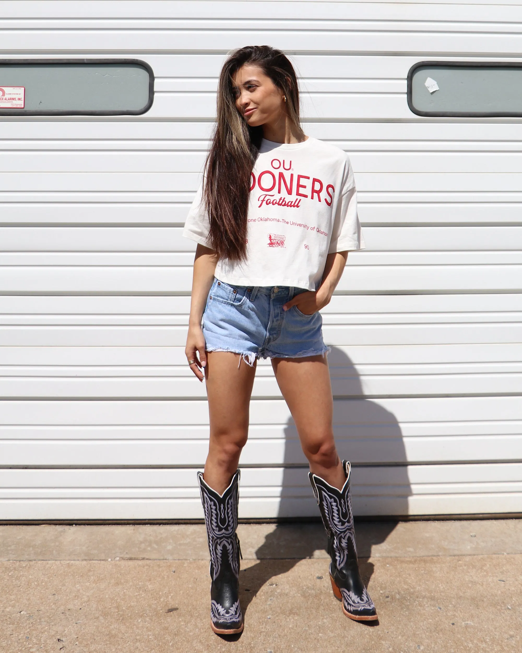 OU Sooners Shot Off White Cropped Tee