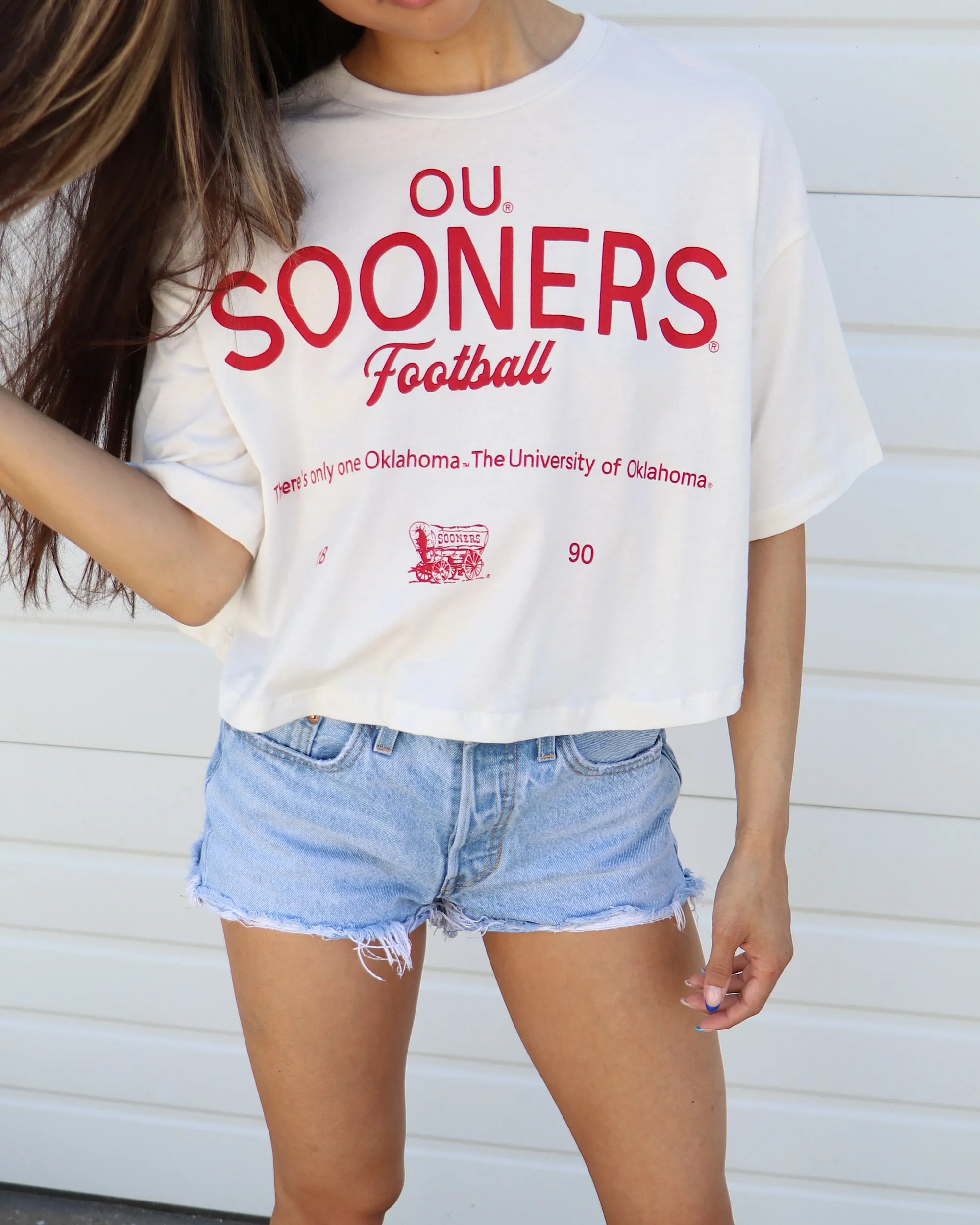 OU Sooners Shot Off White Cropped Tee