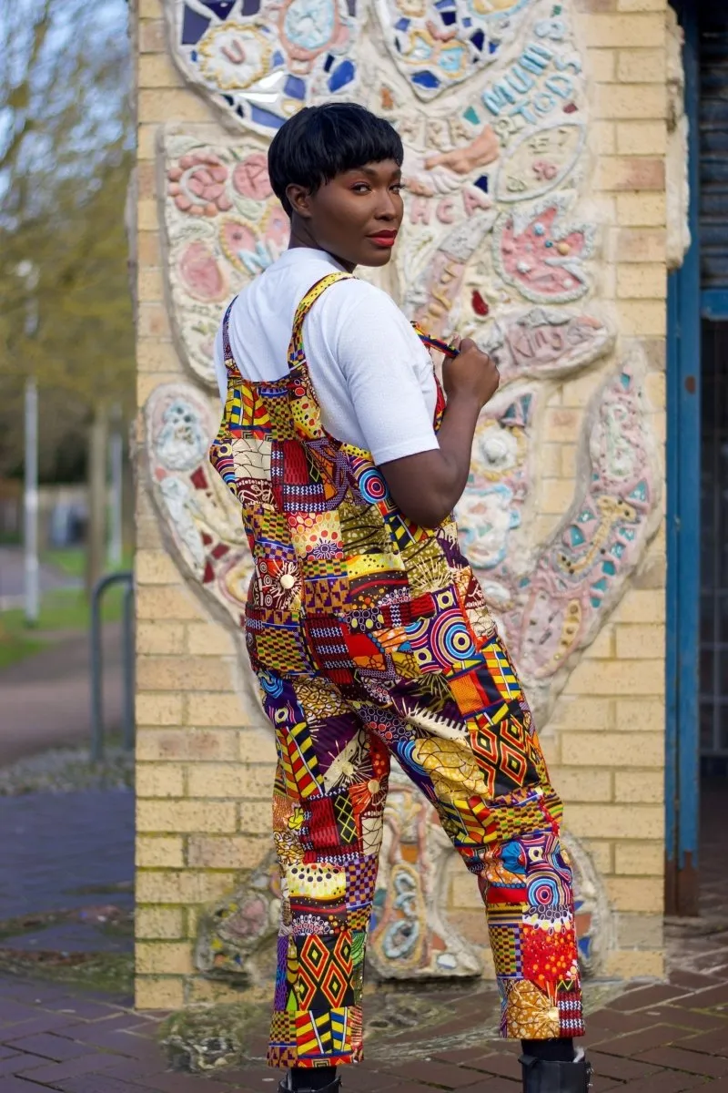 Patchwork Dungarees, African Dungarees in Ankara Print - Festival Clothing