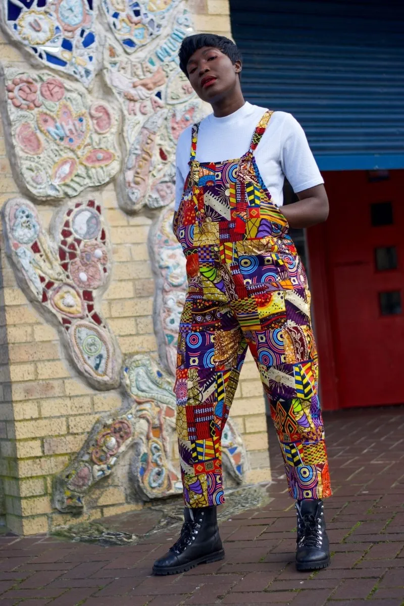 Patchwork Dungarees, African Dungarees in Ankara Print - Festival Clothing