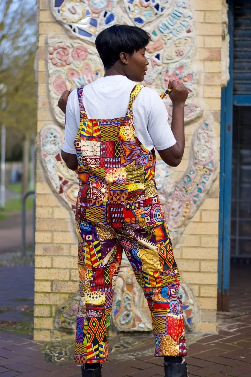 Patchwork Dungarees, African Dungarees in Ankara Print - Festival Clothing