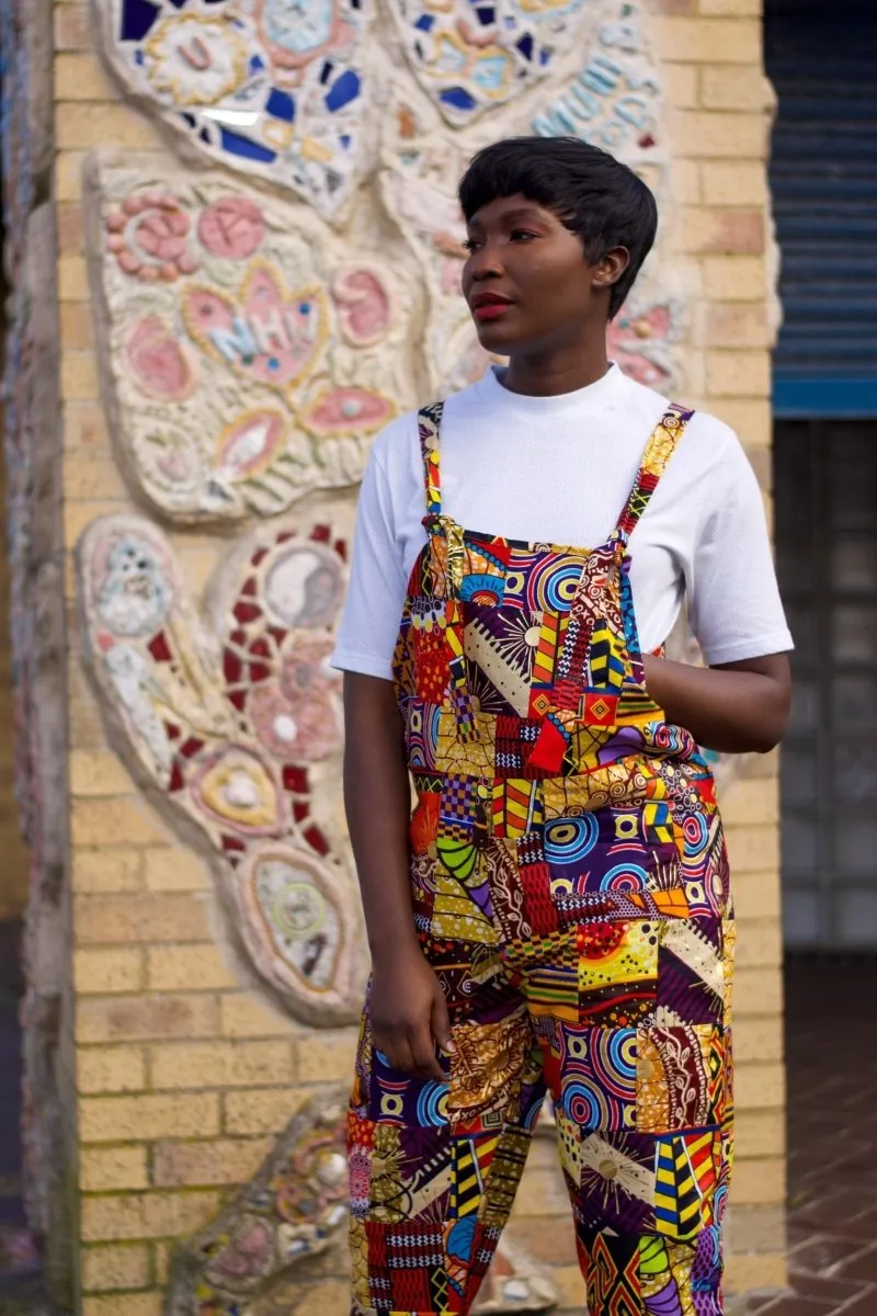 Patchwork Dungarees, African Dungarees in Ankara Print - Festival Clothing