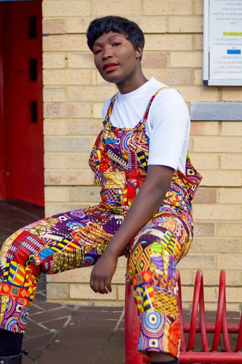 Patchwork Dungarees, African Dungarees in Ankara Print - Festival Clothing