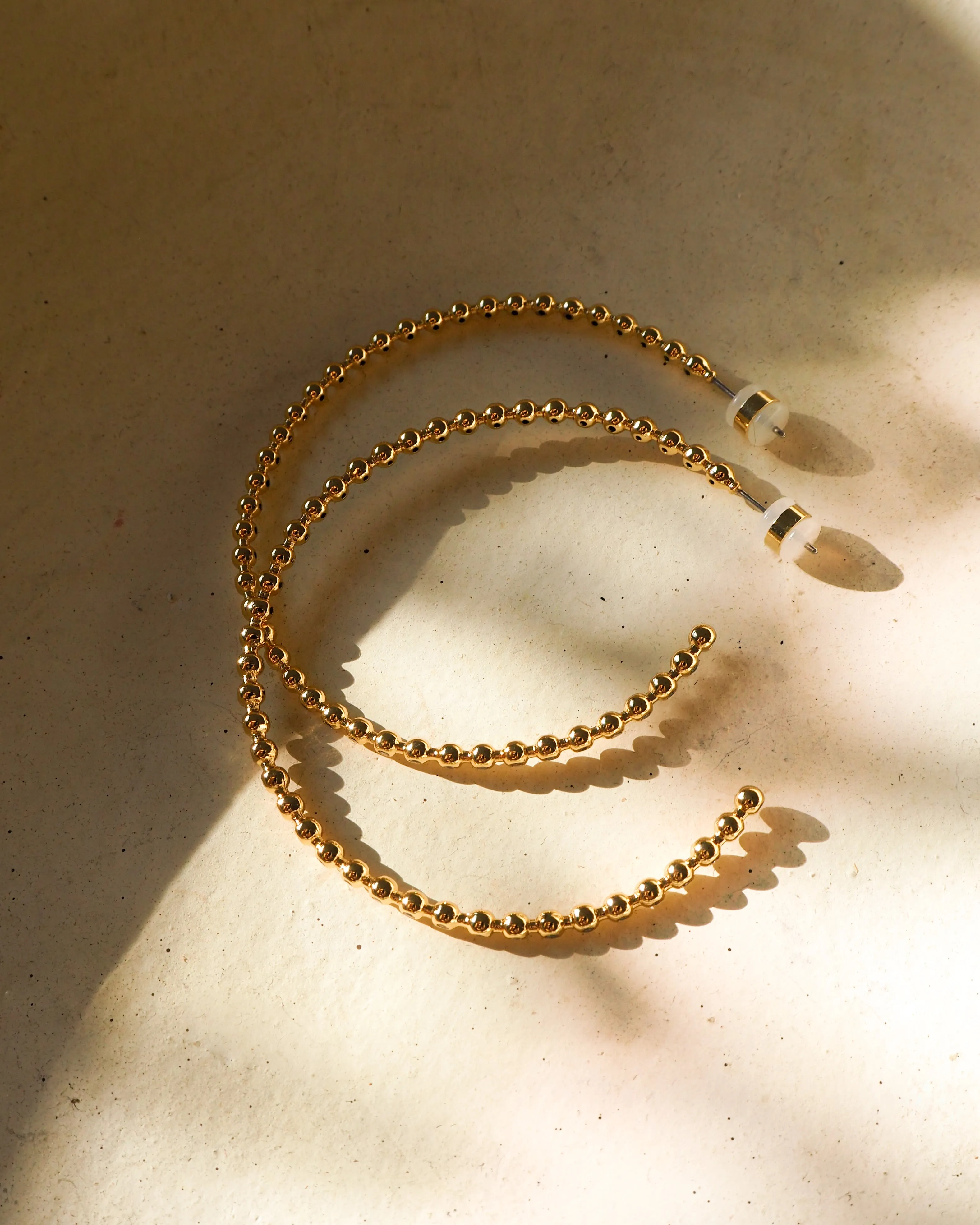 Pave Ball Chain Hoops- Gold