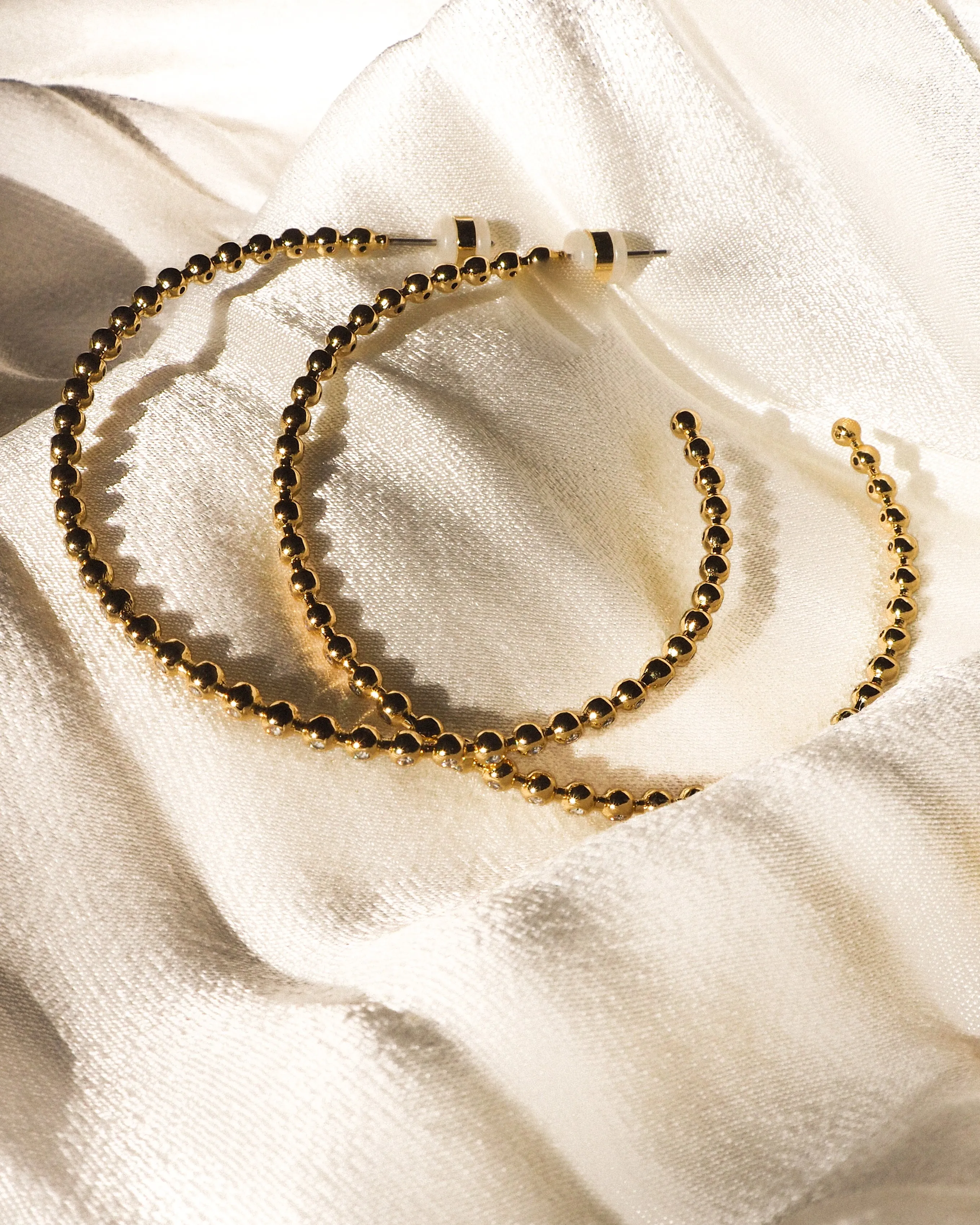 Pave Ball Chain Hoops- Gold