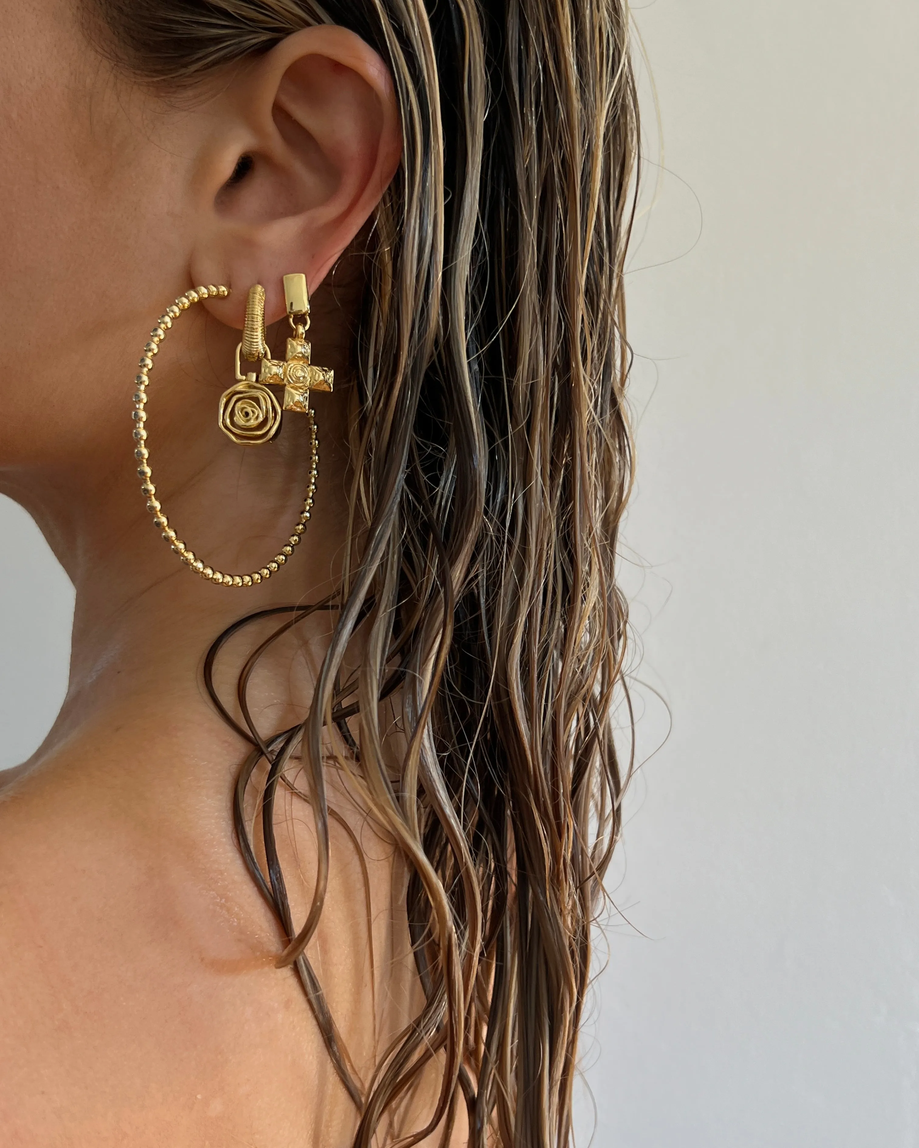 Pave Ball Chain Hoops- Gold