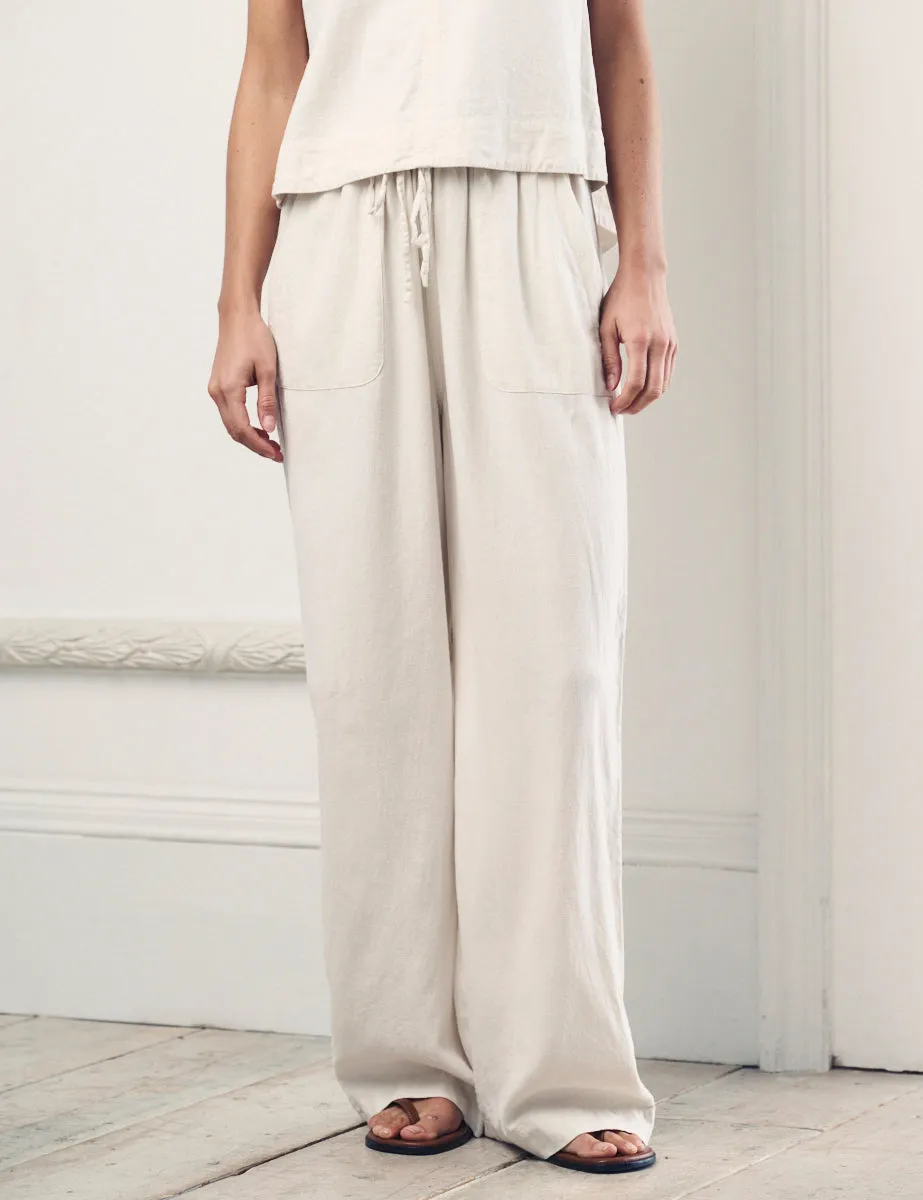 Petite Cream Linen-blend Drawstring Trousers