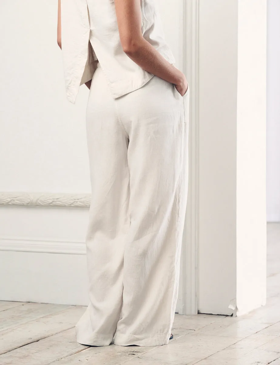 Petite Cream Linen-blend Drawstring Trousers