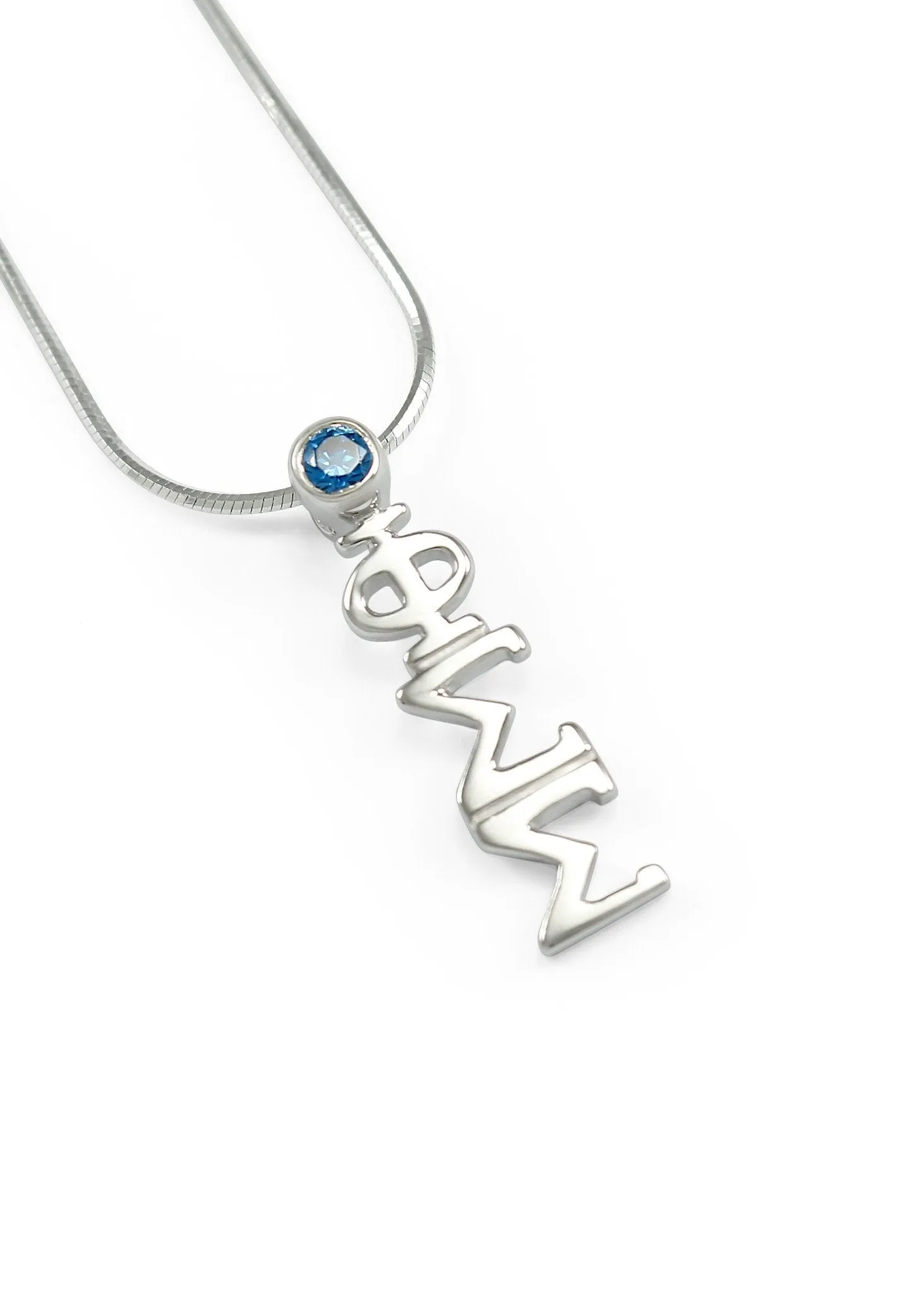 Phi Sigma Sigma Sterling Silver Lavaliere with blue crystal